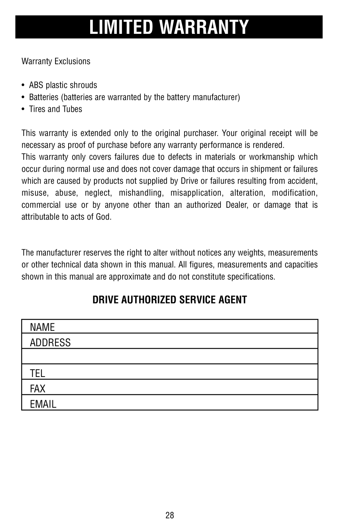 Drive Medical Design Mobility Scooter owner manual Drive Authorized Service Agent 