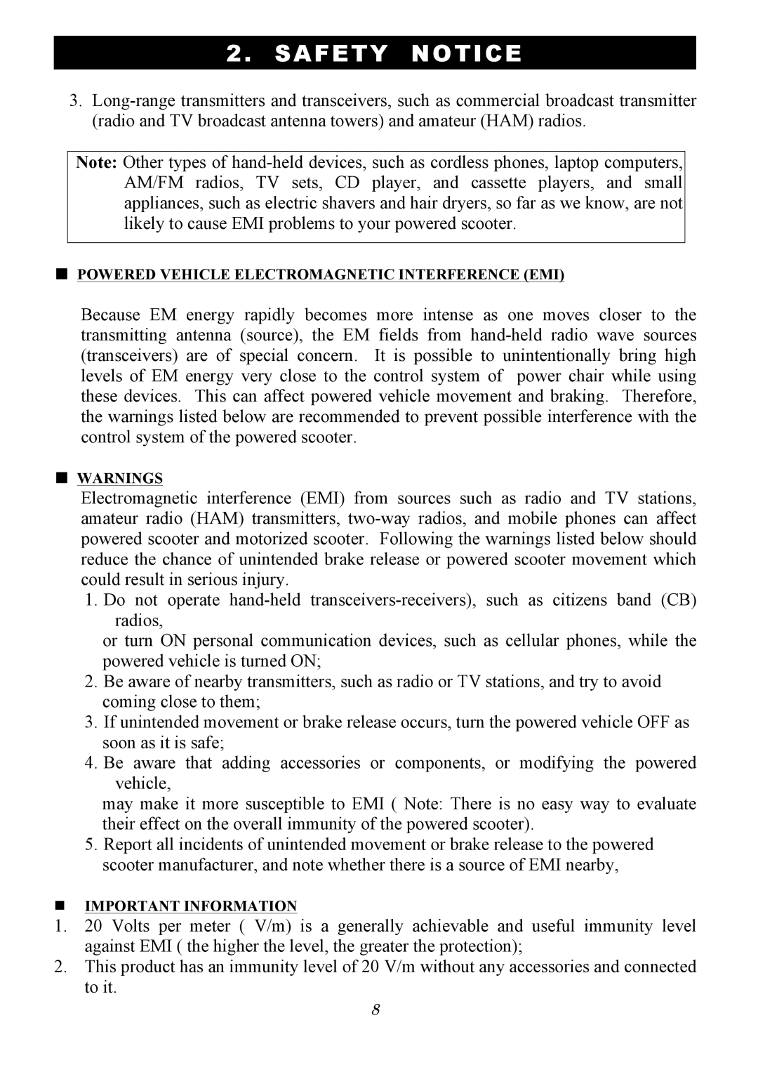 Drive Medical Design PhoenixHD4, PhoenixHD3 owner manual Powered Vehicle Electromagnetic Interference EMI 