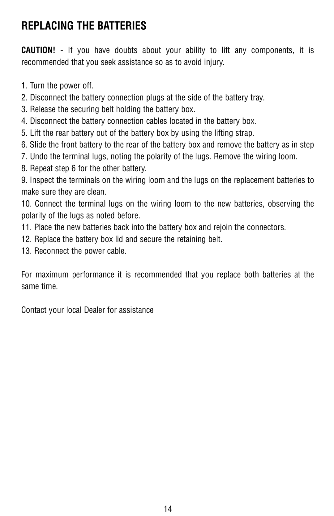 Drive Medical Design Power Wheelchair owner manual Replacing the Batteries 