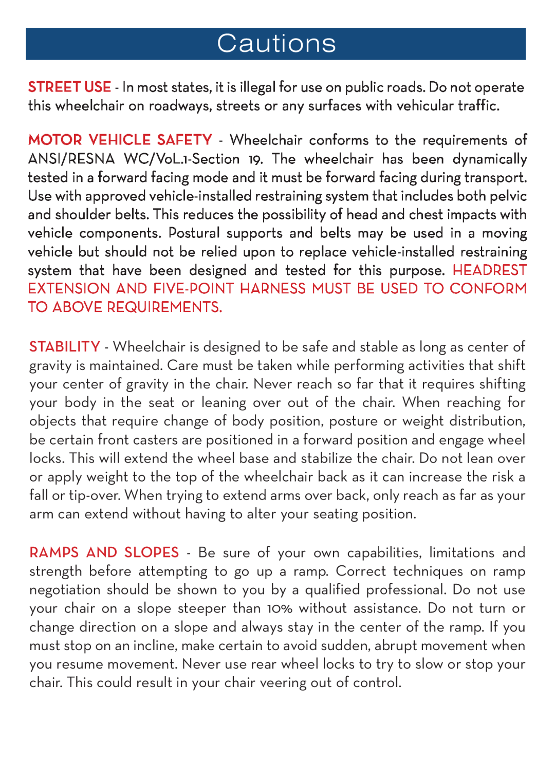 Drive Medical Design wb 1200, wb 1400 manual Cautions 