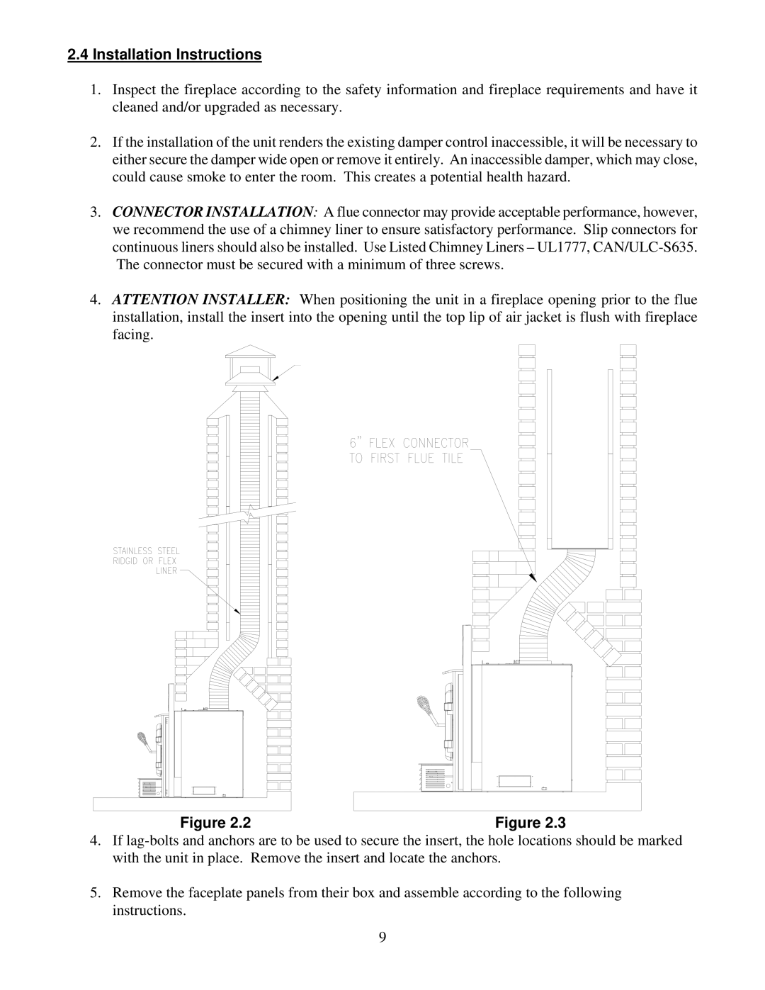 Drolet 1400-I owner manual Installation Instructions 