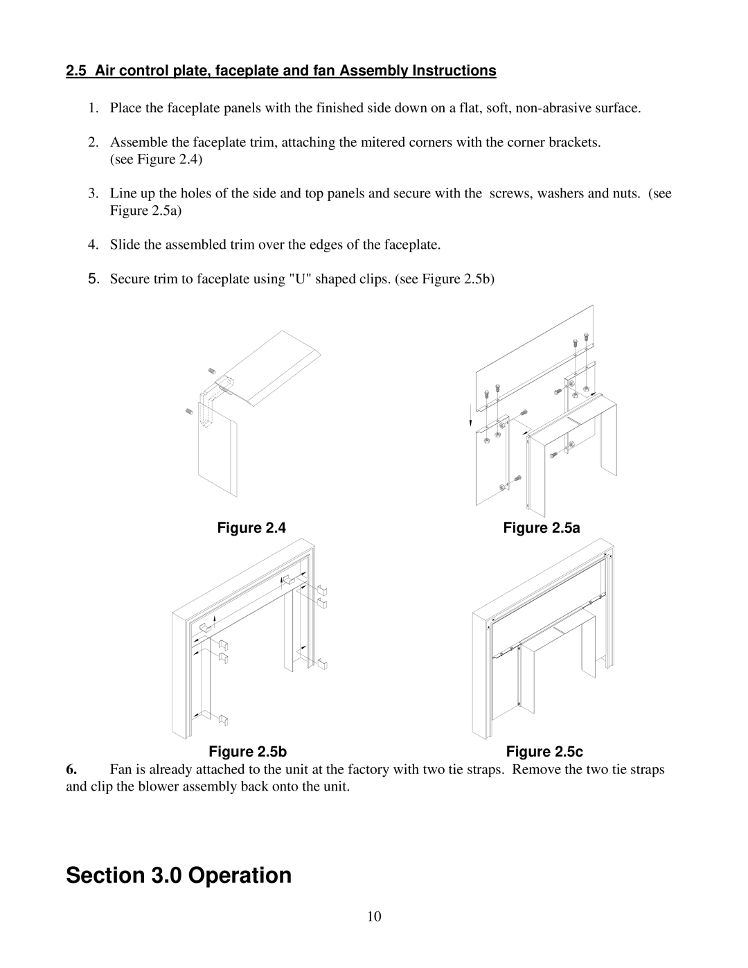 Drolet 1400-I owner manual Operation, Air control plate, faceplate and fan Assembly Instructions 