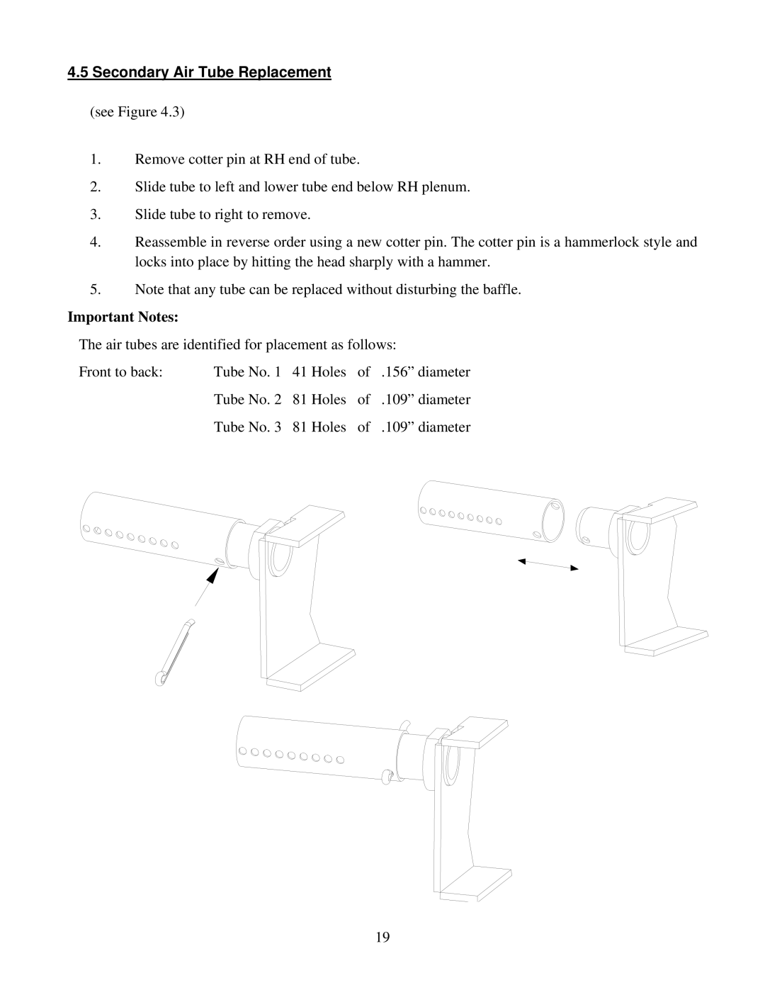 Drolet 1400-I owner manual Secondary Air Tube Replacement, Important Notes 