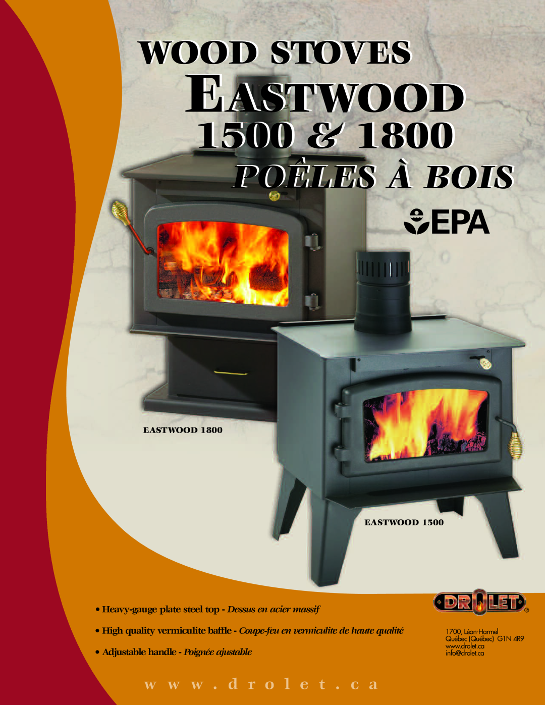 Drolet 1500 EPA manual Eastwood Eastwood, Wood Stoves, Poêles À Bois, w w w . d r o l e t . c a 