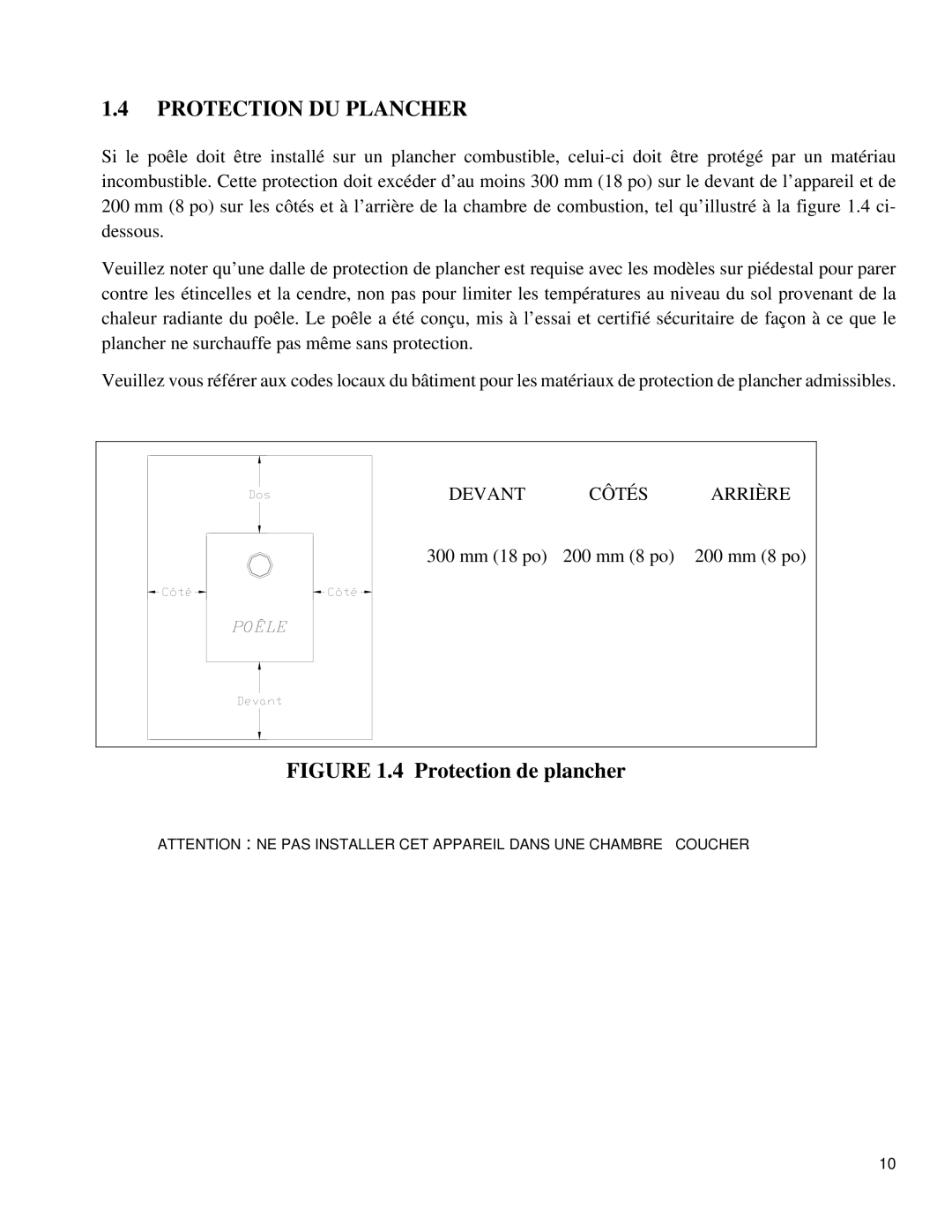 Drolet 1500, 1800 manual Protection DU Plancher, Protection de plancher 