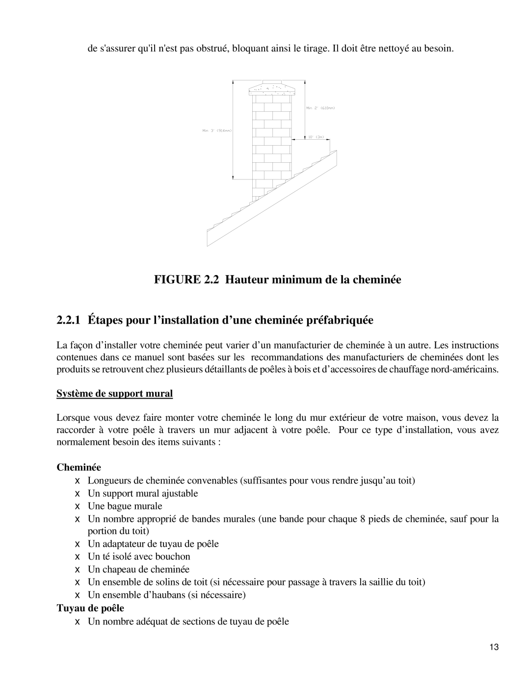 Drolet 1800, 1500 manual Système de support mural, Cheminée, Tuyau de poêle 