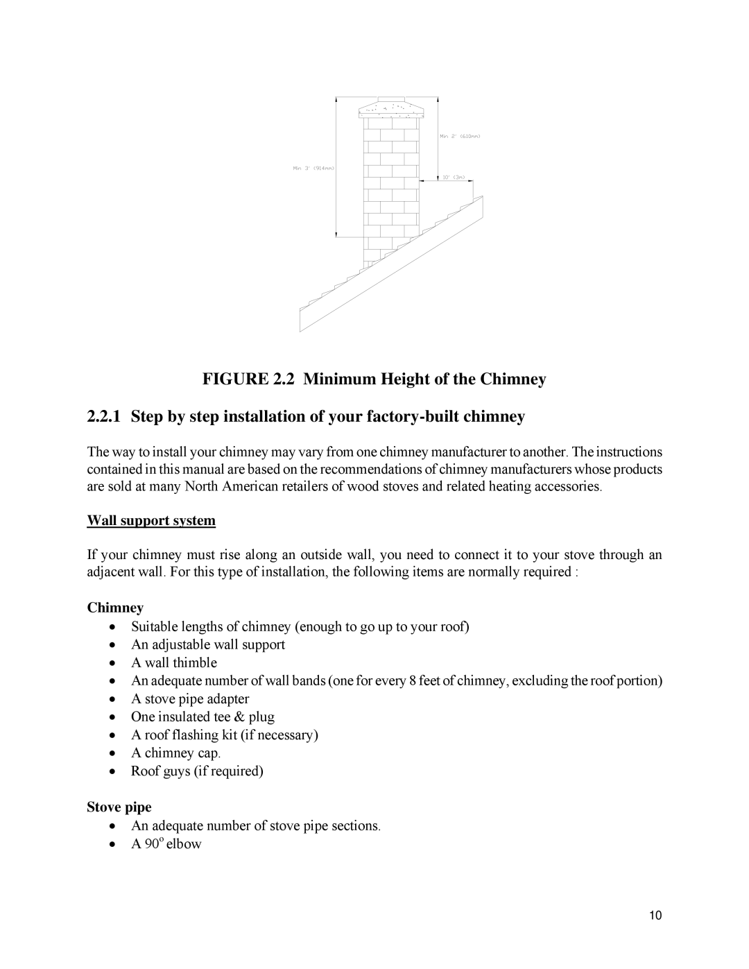 Drolet 1800 EPA owner manual Wall support system, Chimney, Stove pipe 