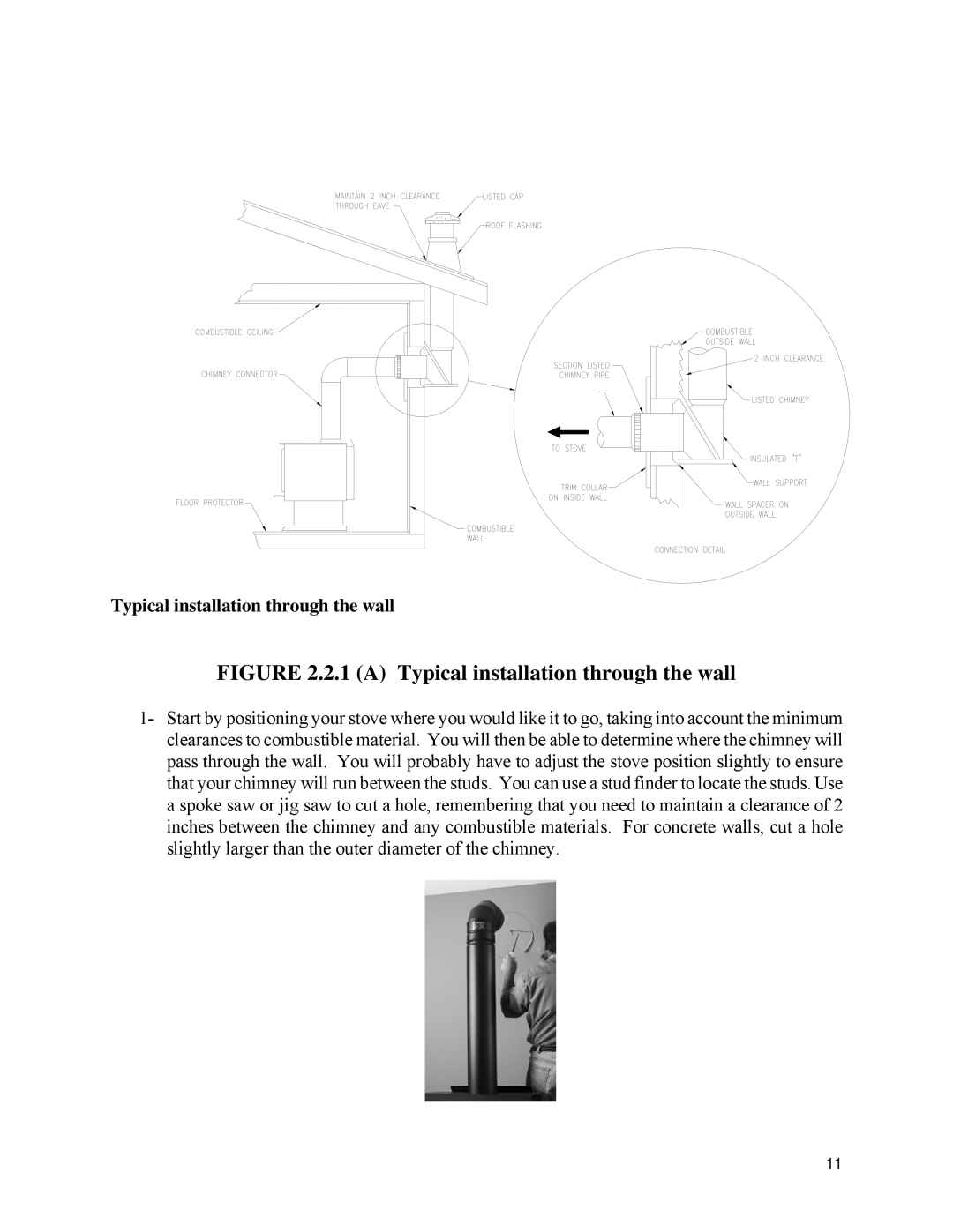 Drolet 1800 EPA owner manual a Typical installation through the wall 