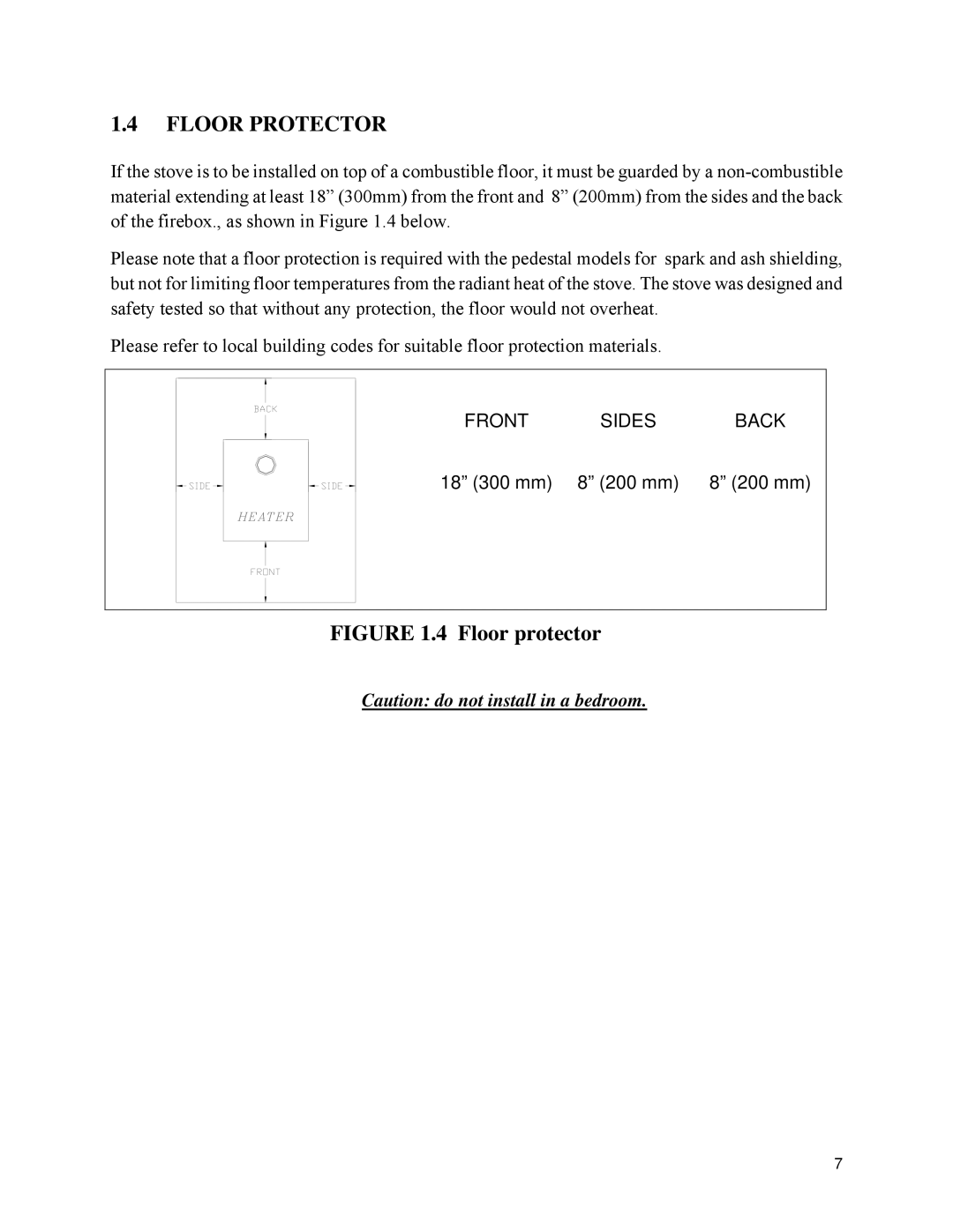 Drolet 1800 EPA owner manual Floor Protector, Floor protector 