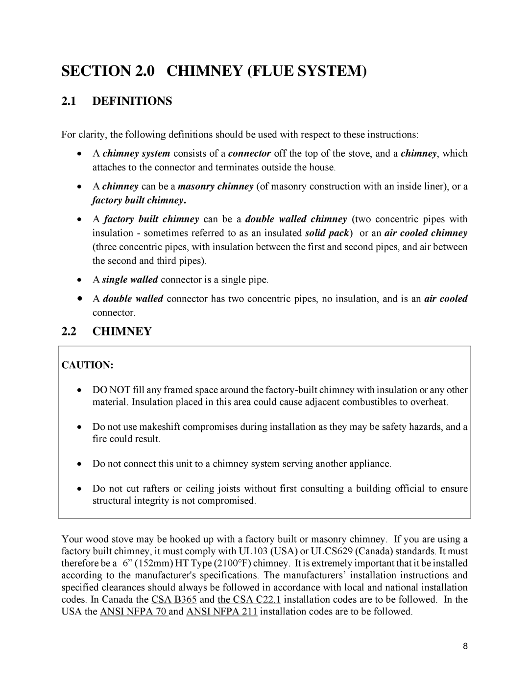 Drolet 1800 EPA owner manual Chimney Flue System, Definitions 