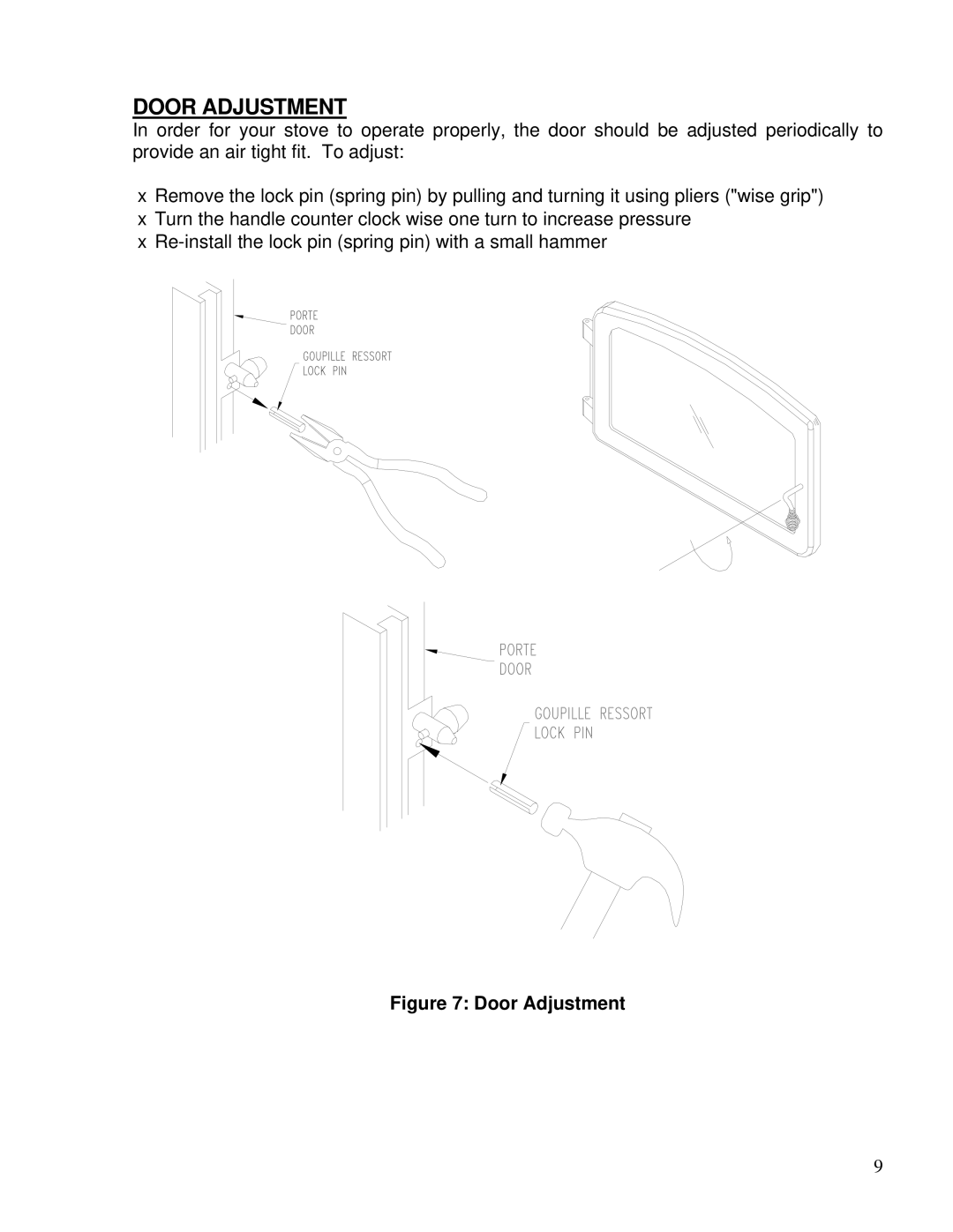 Drolet 1600, 2000, 1200 owner manual Door Adjustment 