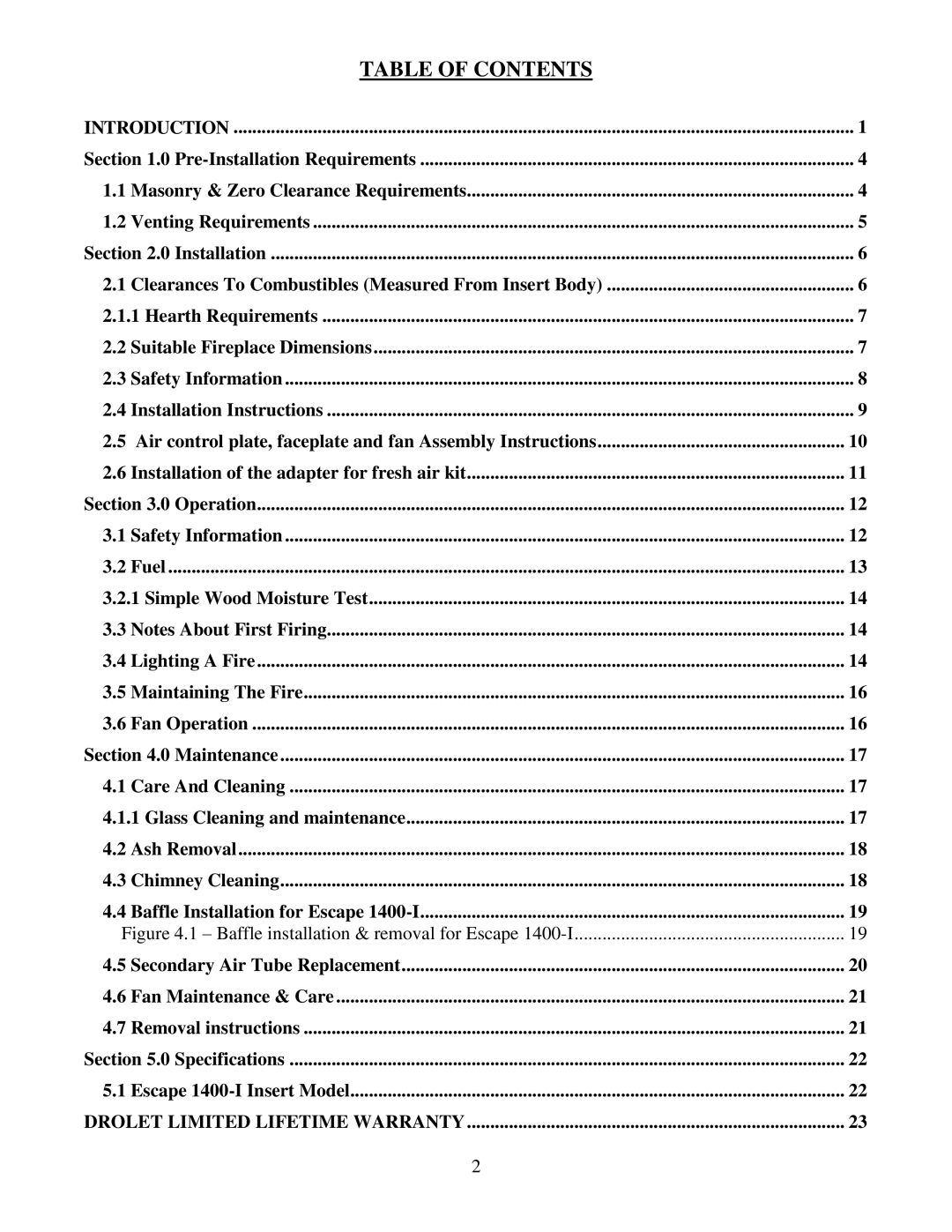 Drolet 45221 owner manual Table of Contents 