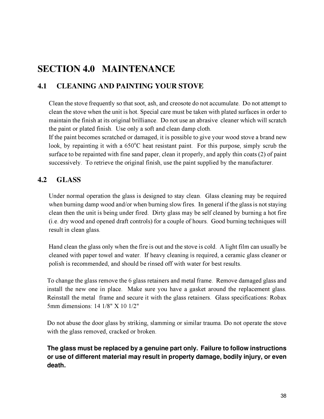 Drolet 45284 owner manual Maintenance, Cleaning and Painting Your Stove, Glass 