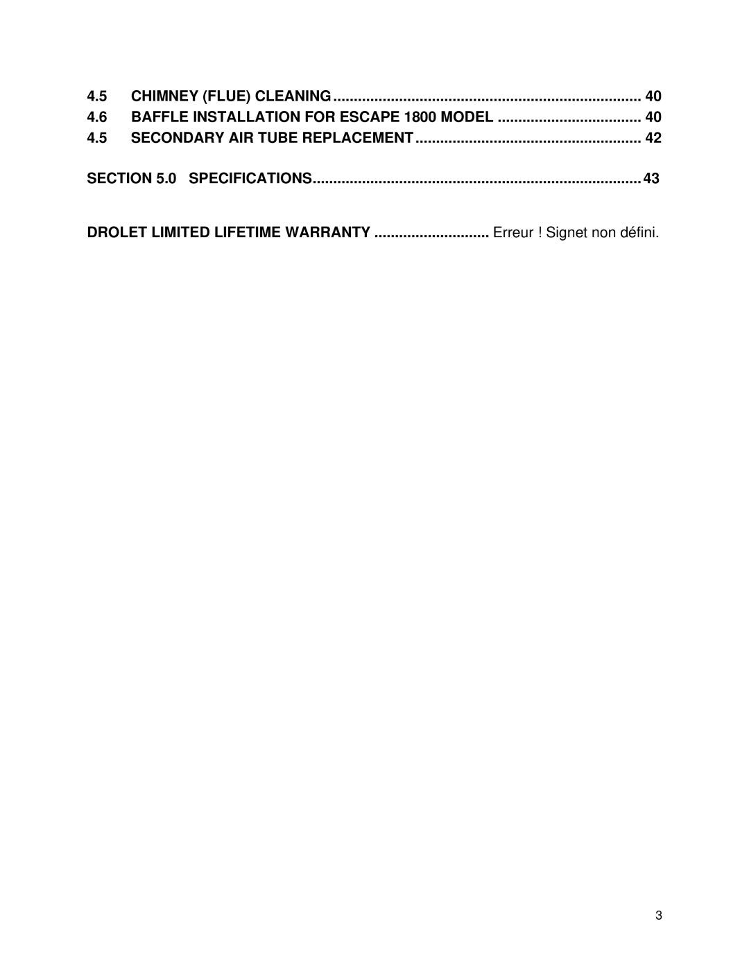 Drolet 45284 owner manual Erreur ! Signet non défini 