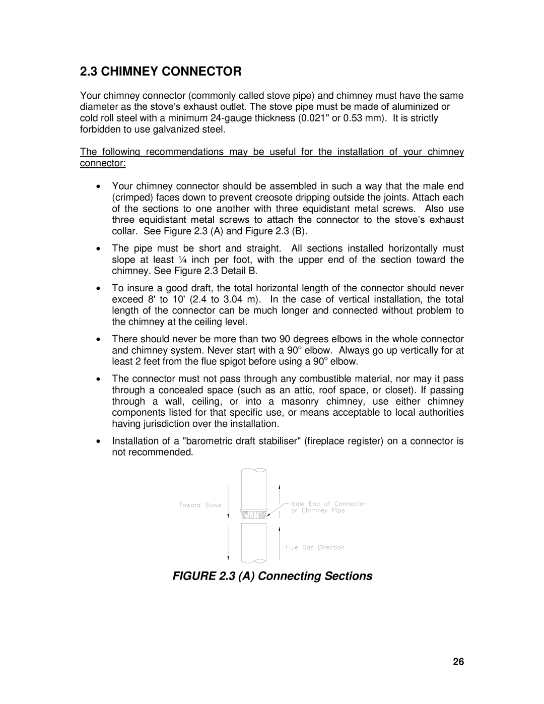 Drolet 45521A owner manual Chimney Connector, A Connecting Sections 