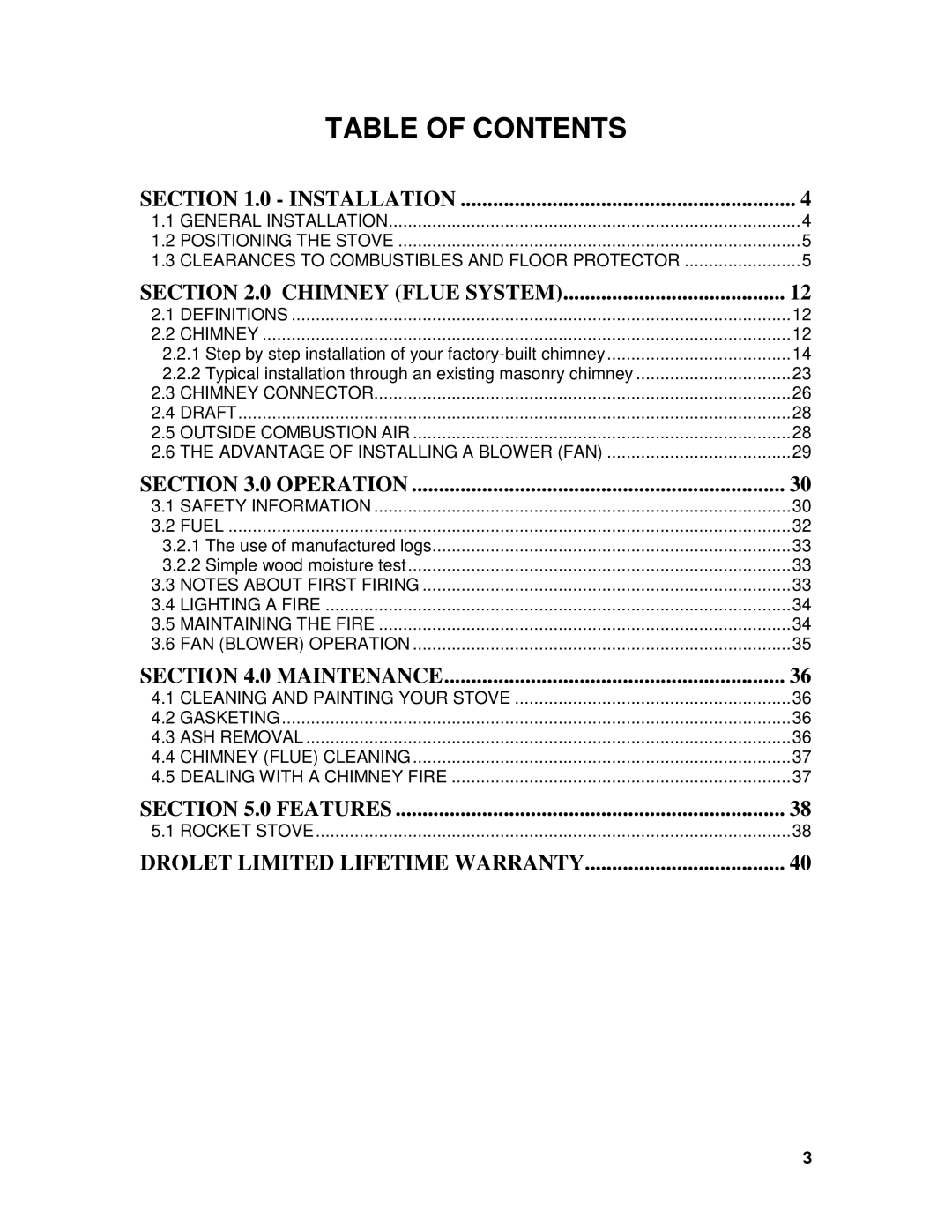 Drolet 45521A owner manual Table of Contents 