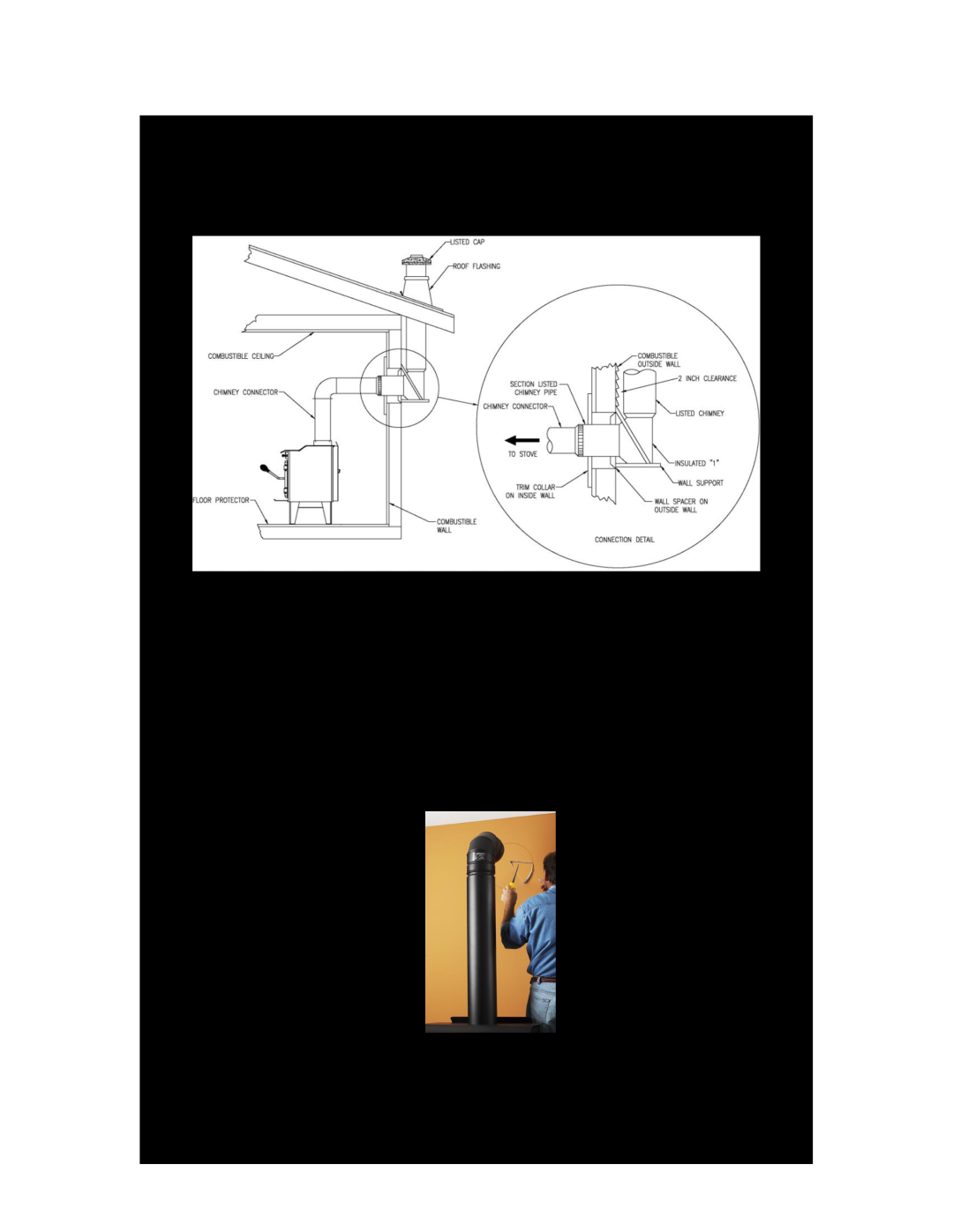 Drolet 45521A owner manual 2.1 A Typical installation through the wall, Stove pipe 