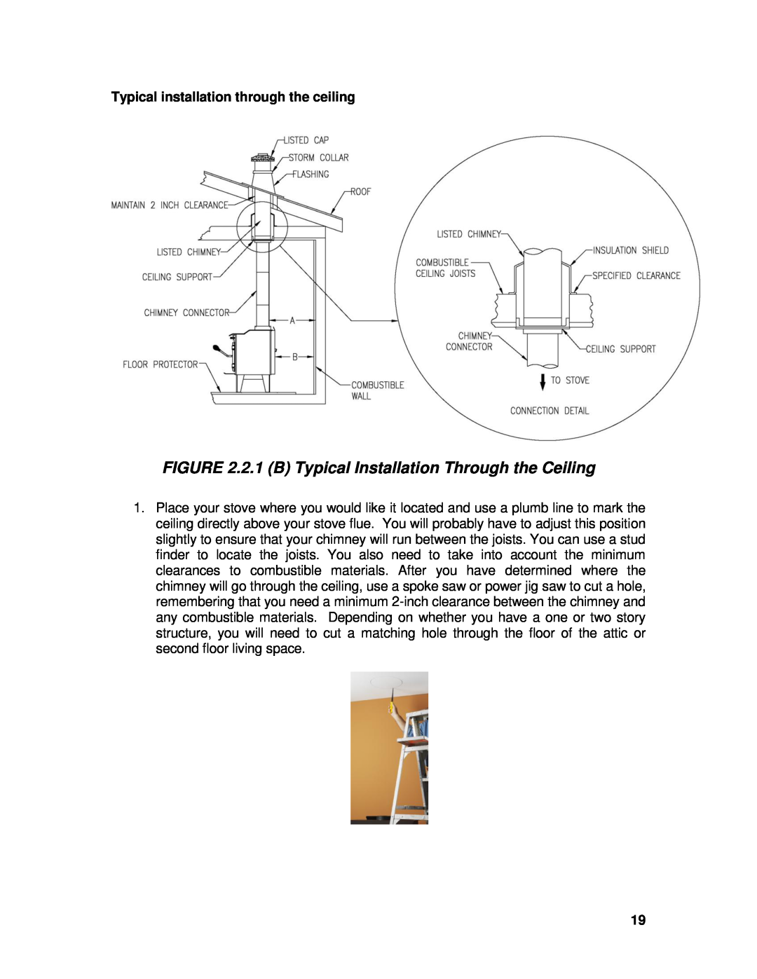 Drolet 45521A owner manual 2.1 B Typical Installation Through the Ceiling, Typical installation through the ceiling 