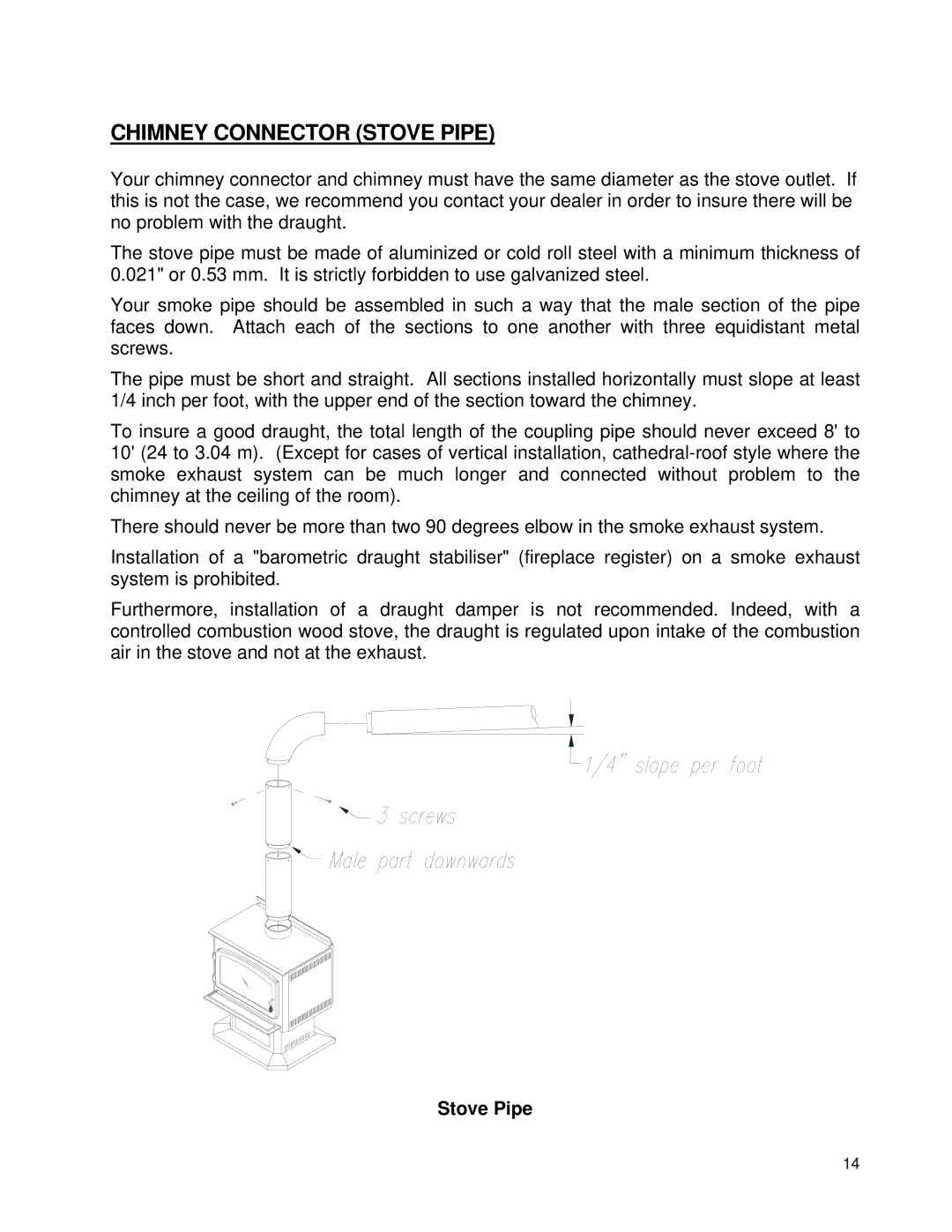 Drolet 58991 owner manual Chimney Connector Stove Pipe 