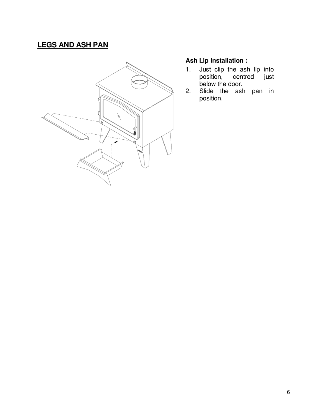 Drolet 58991 owner manual Legs and ASH PAN, Ash Lip Installation 