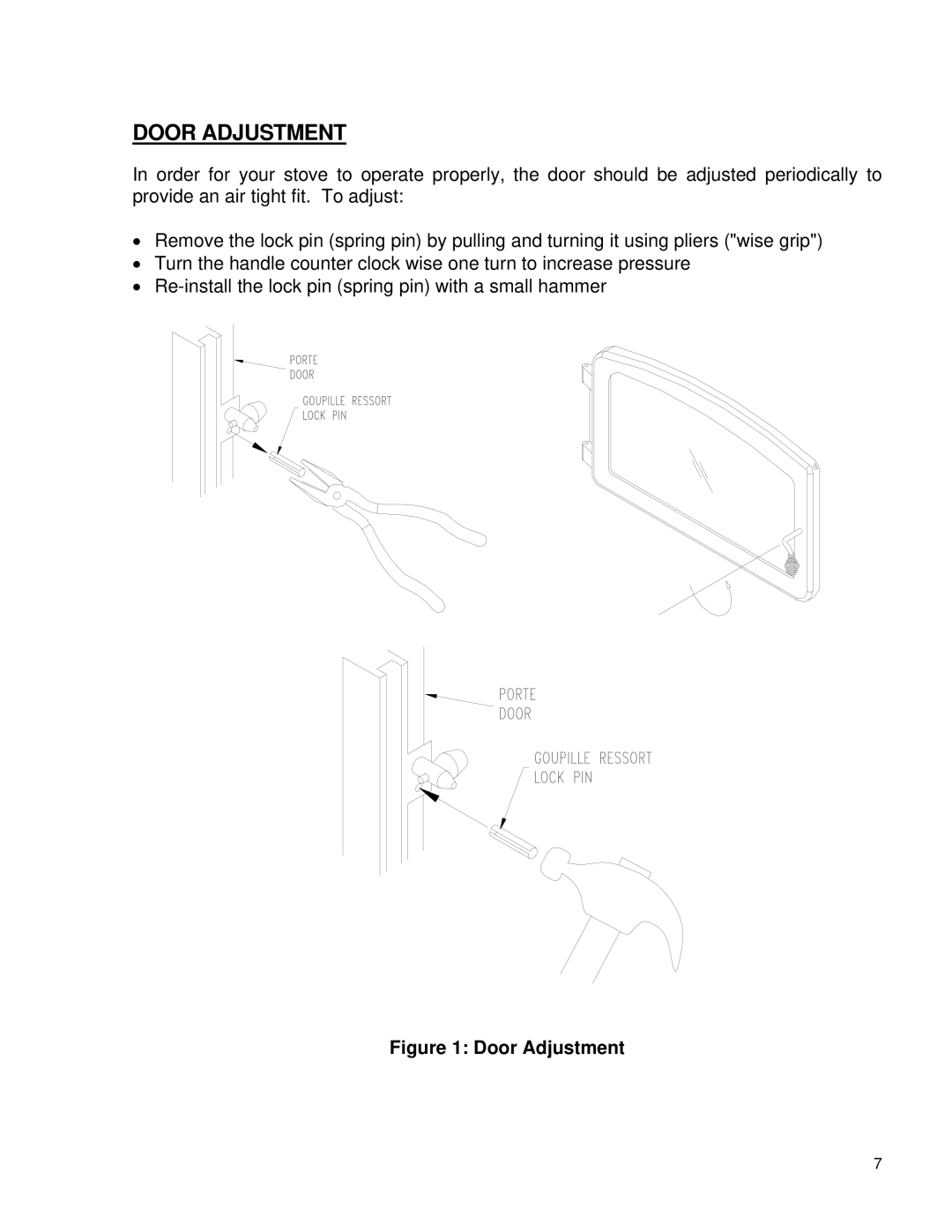 Drolet 58991 owner manual Door Adjustment 