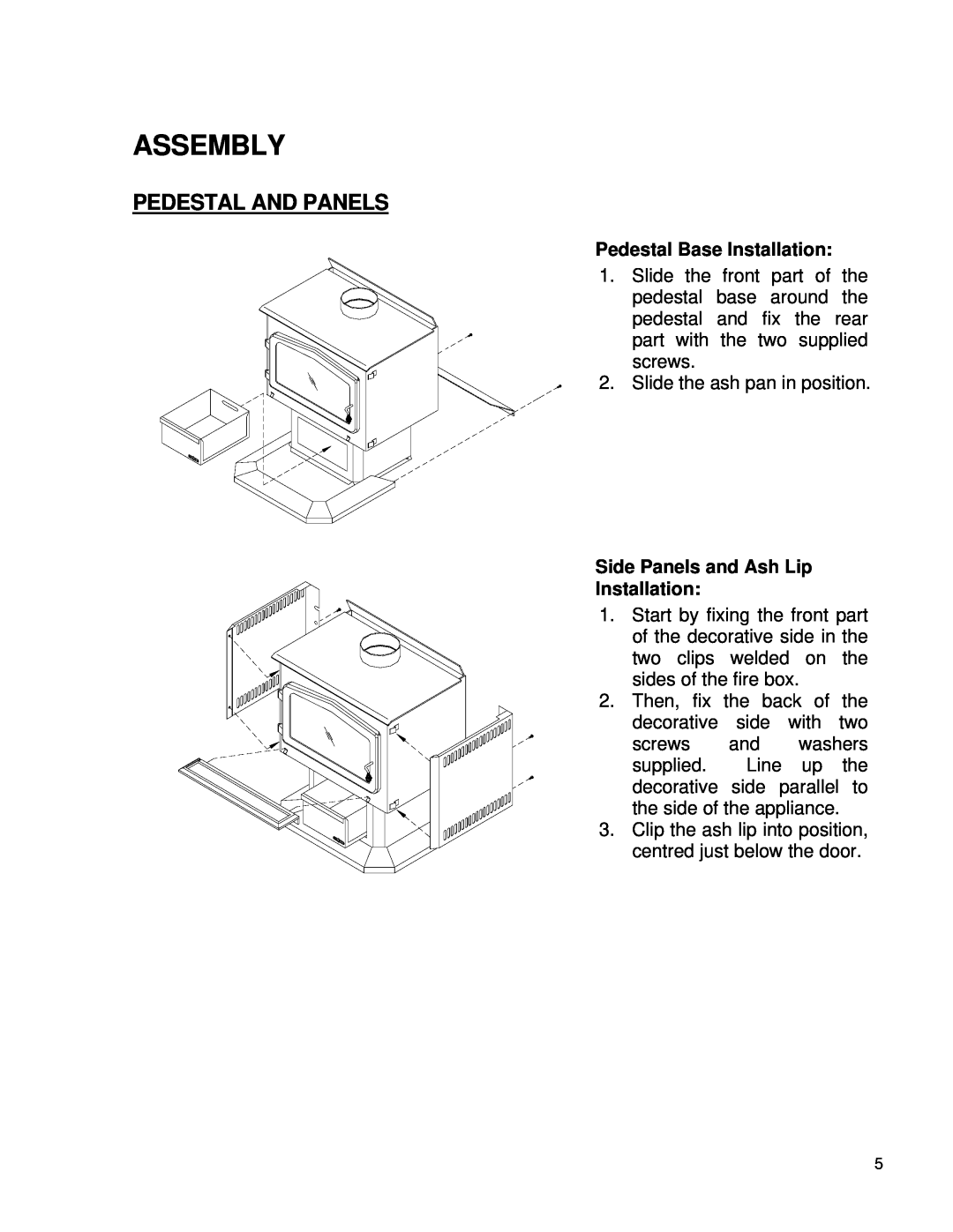 Drolet 58991 owner manual Assembly, Pedestal And Panels 