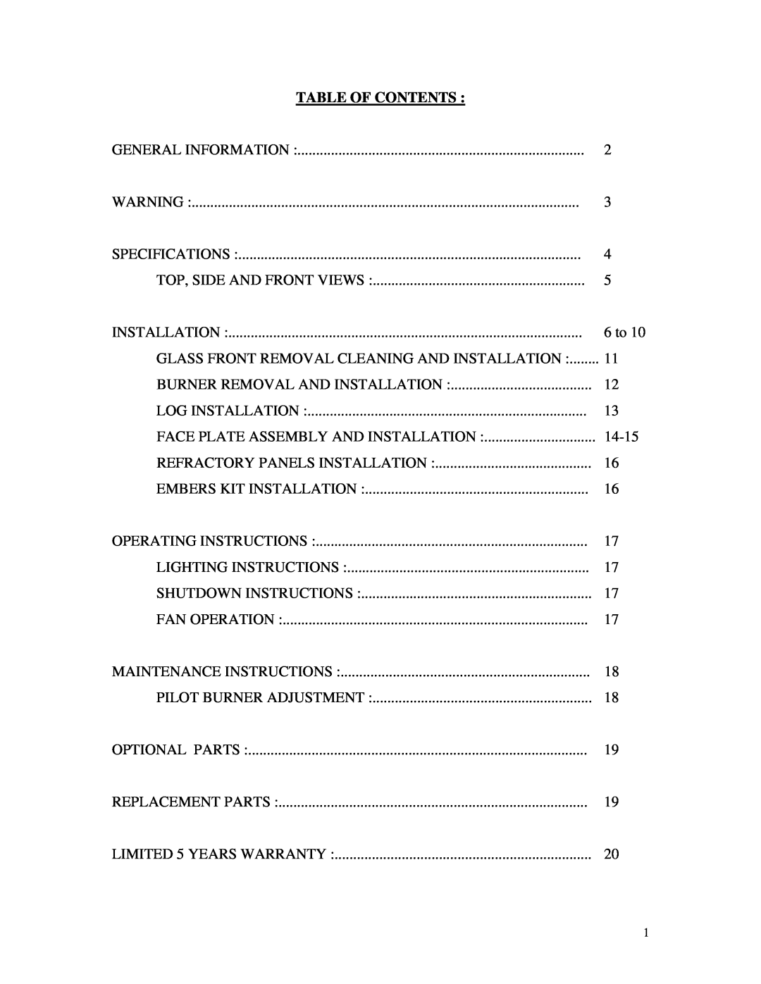 Drolet 7000 MVRLC, 36C03U TYPE 139 manual Table Of Contents 
