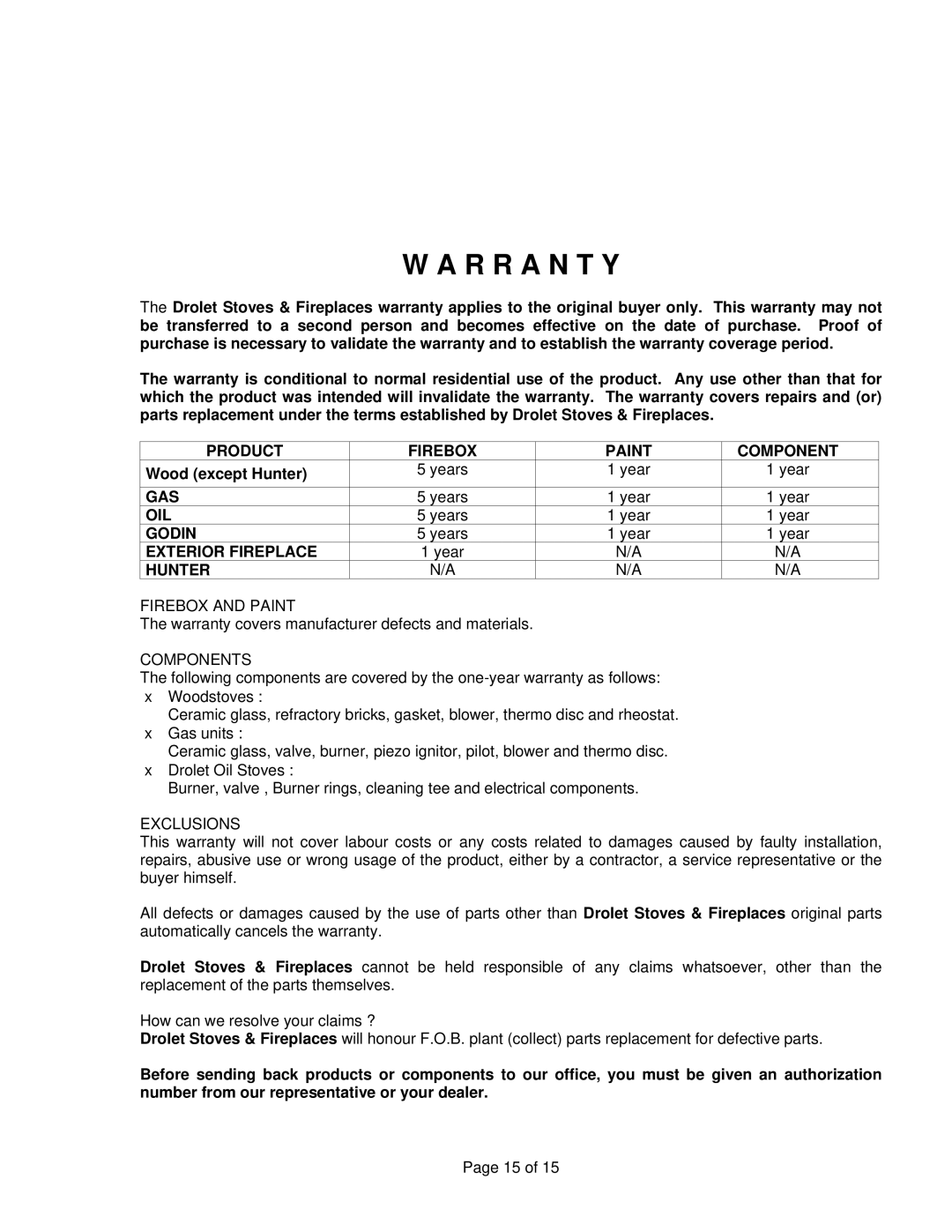 Drolet ALASKA 2000 manual R R a N T Y 