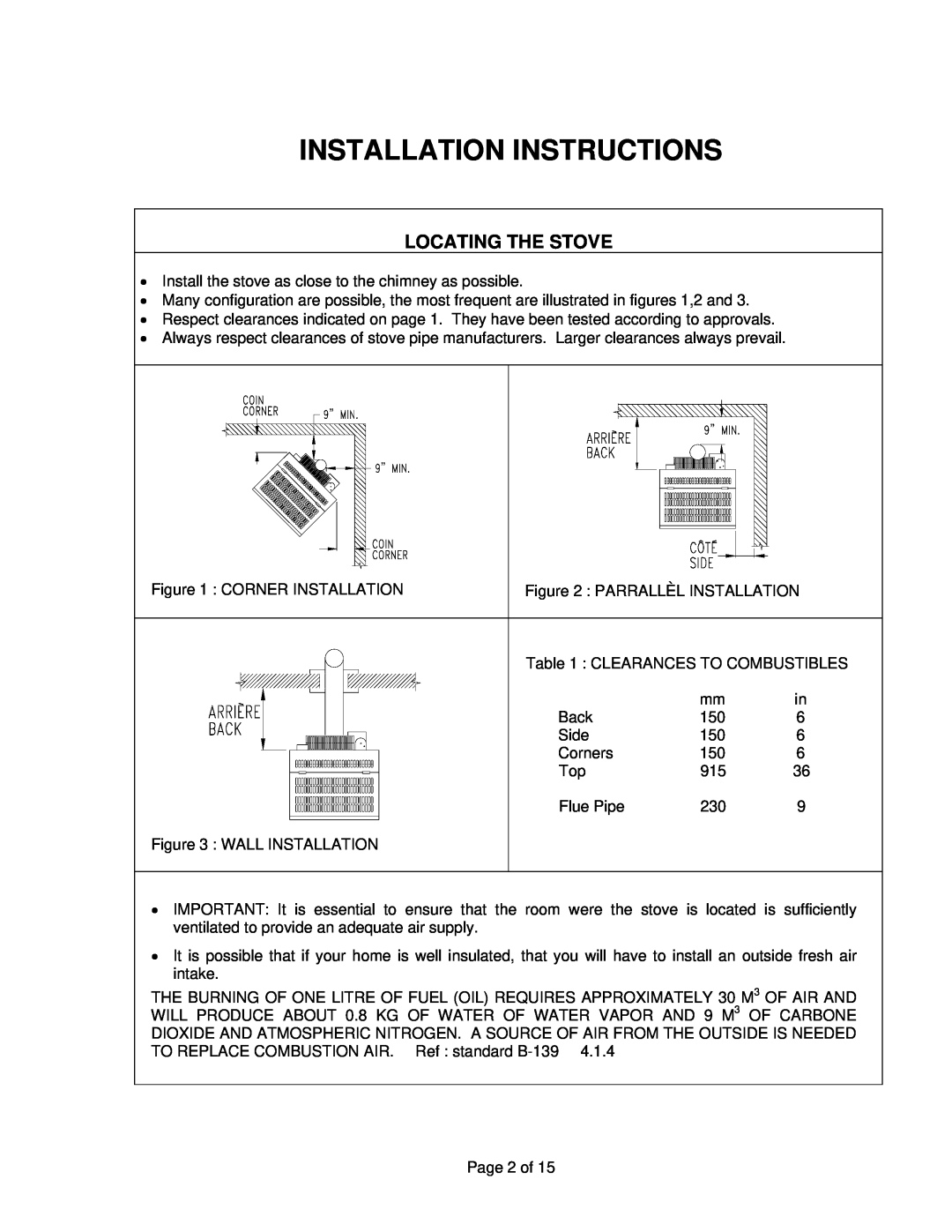 Drolet ALASKA 2000 manual Installation Instructions, Locating The Stove 