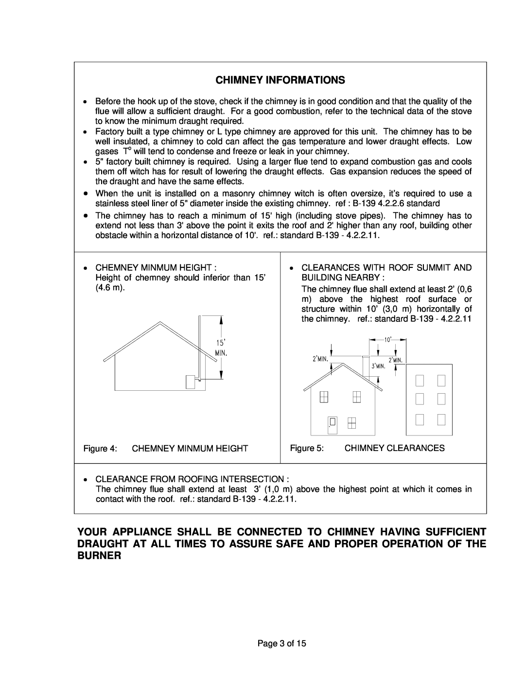 Drolet ALASKA 2000 manual Chimney Informations 