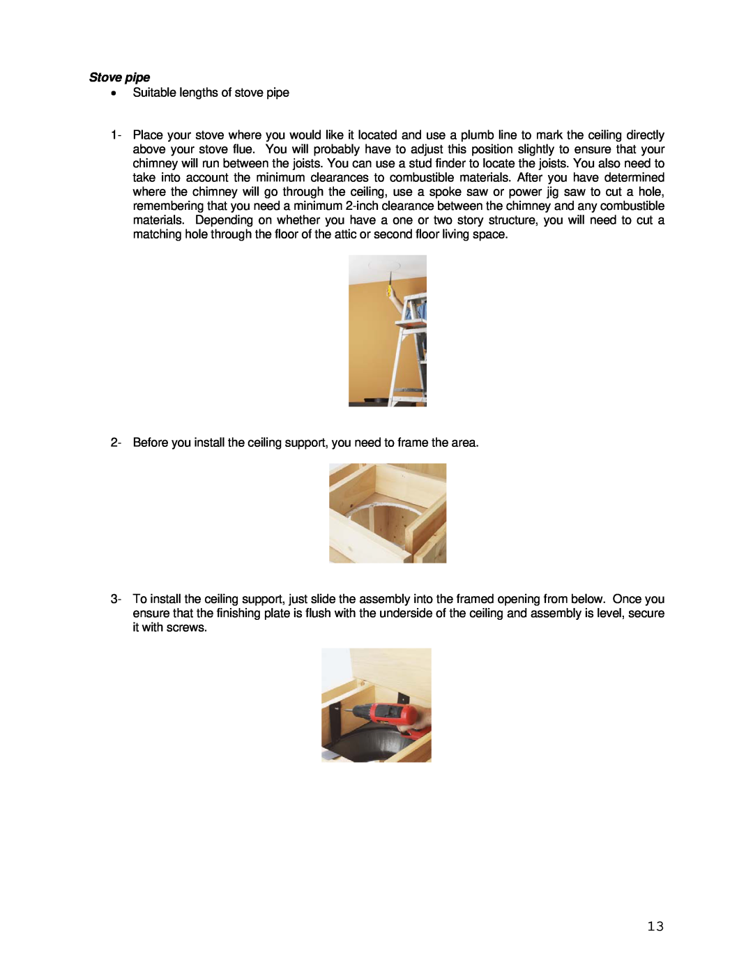 Drolet CS1200 manual Stove pipe, Suitable lengths of stove pipe 