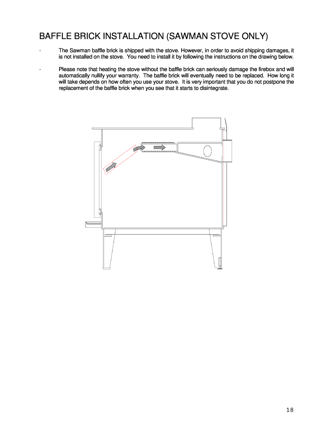 Drolet CS1200 manual Baffle Brick Installation Sawman Stove Only 