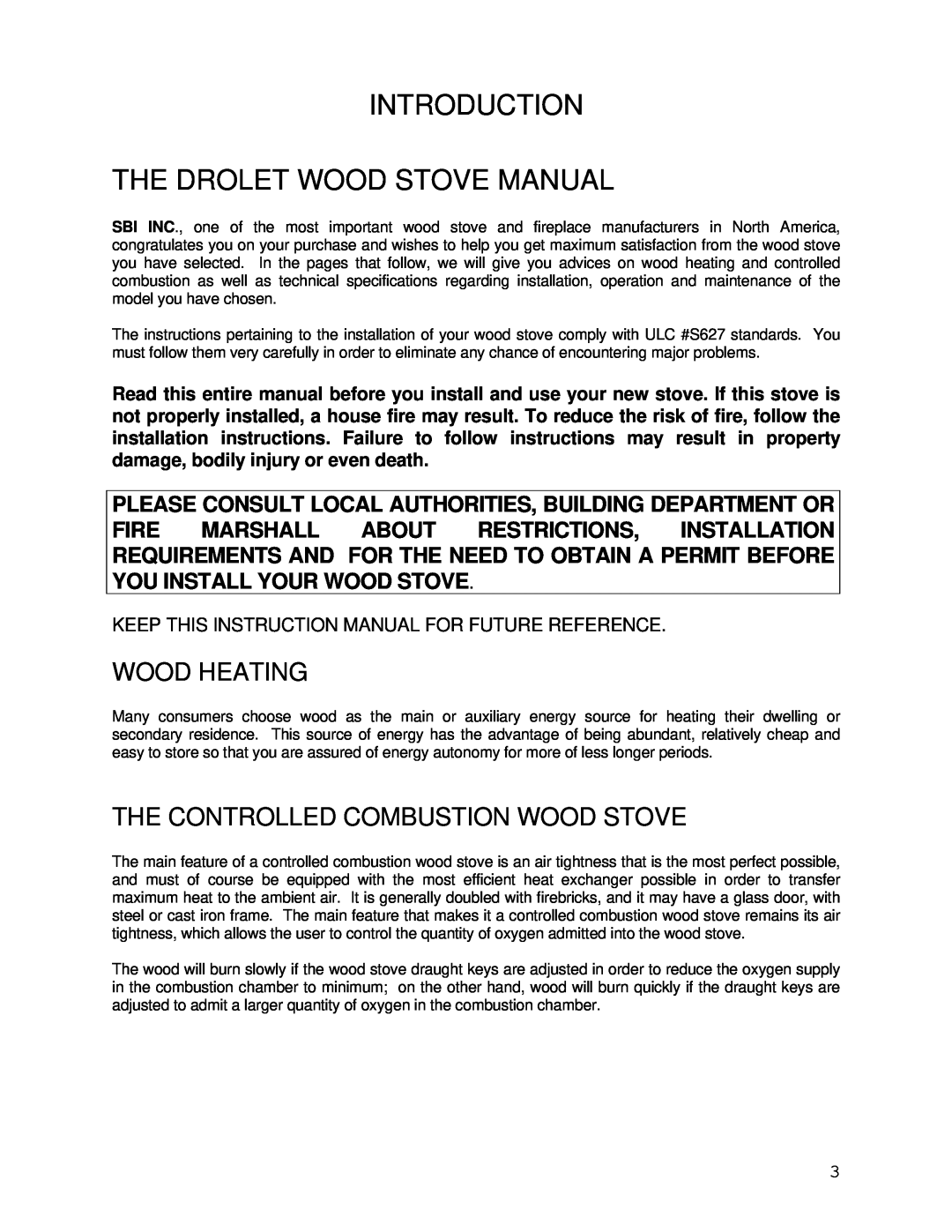 Drolet CS1200 manual Introduction The Drolet Wood Stove Manual, Wood Heating, The Controlled Combustion Wood Stove 