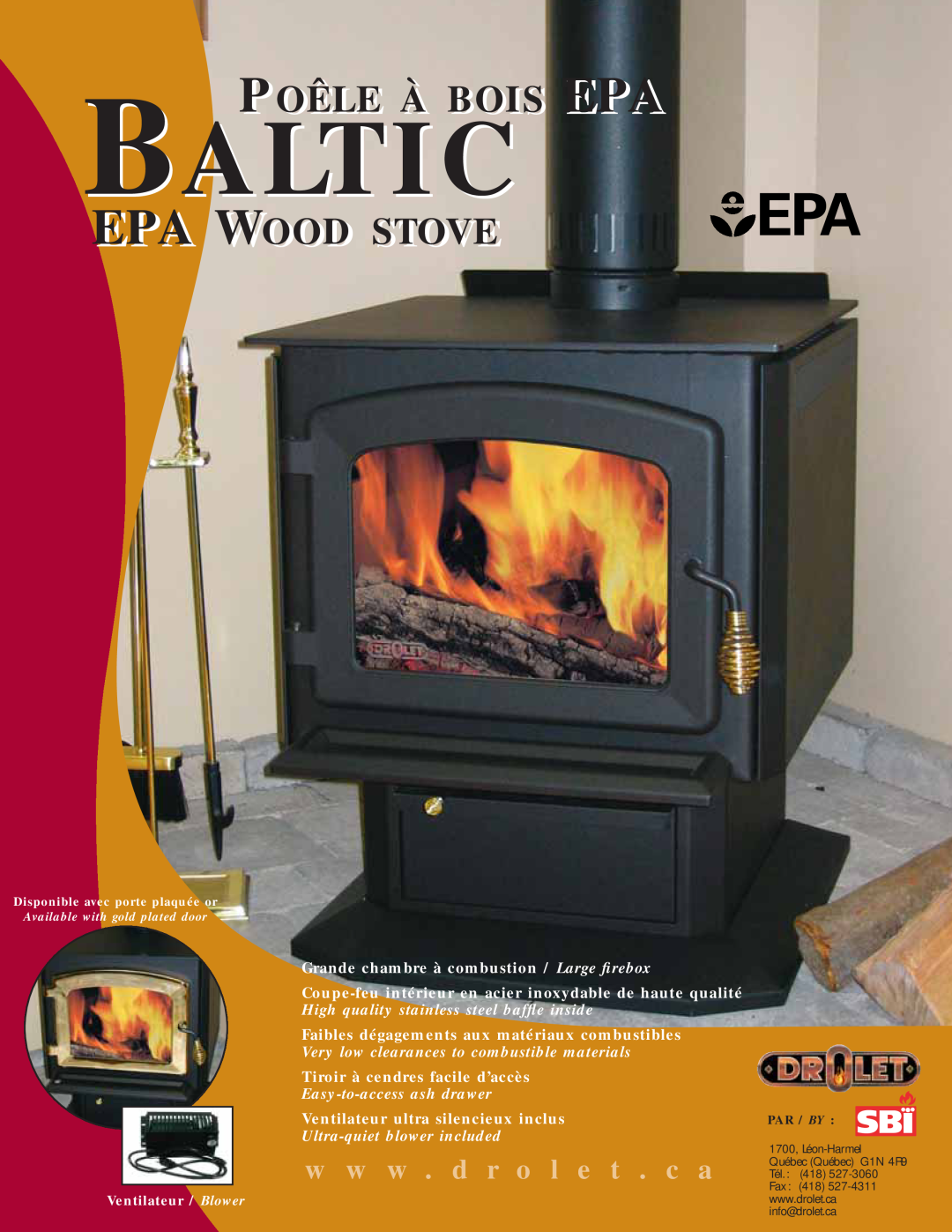 Drolet DB03040 manual Baltic, Poêle À Bois Epa, Epa Wood Stove, w w w . d r o l e t . c a, Easy-to-access ash drawer 