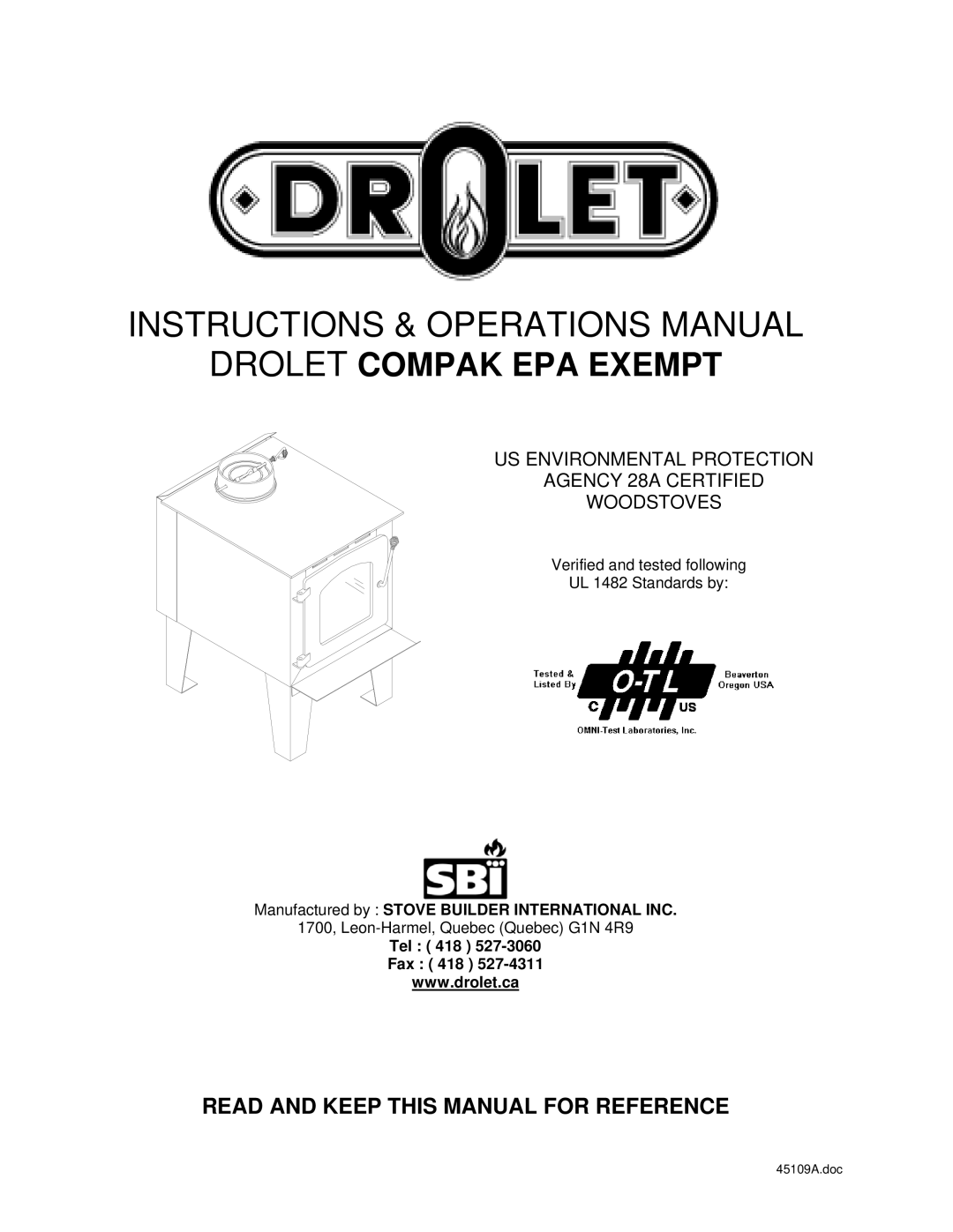 Drolet DB03060 manual Instructions & Operations Manual, Read and Keep this Manual for Reference 