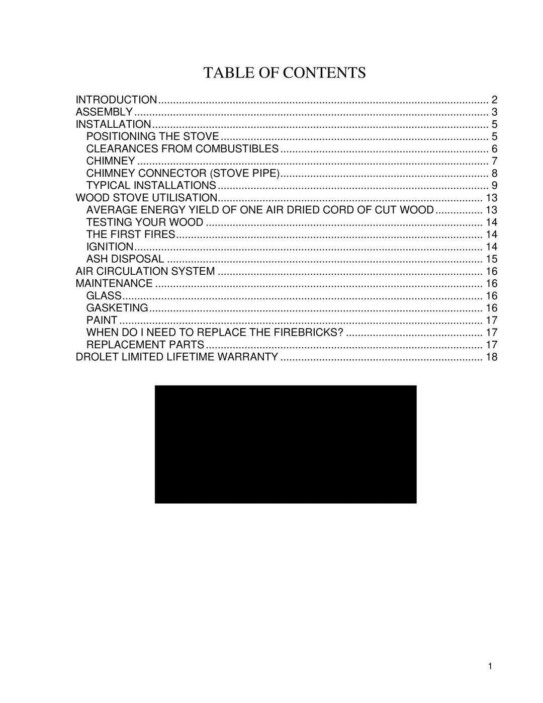 Drolet DB03060 manual Table of Contents 