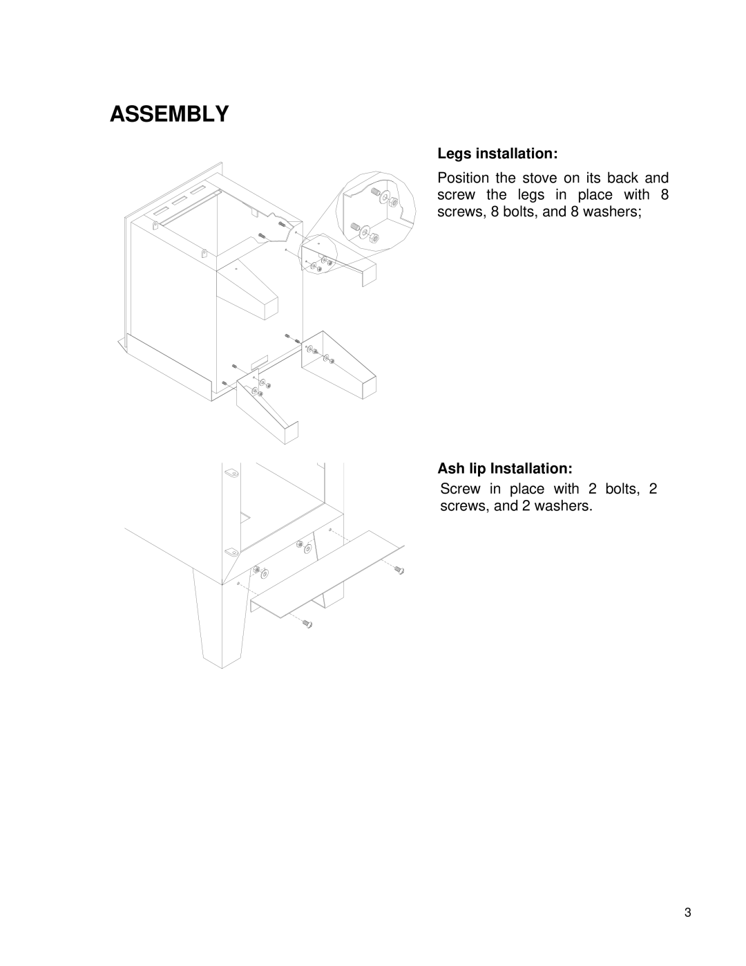 Drolet DB03060 manual Assembly, Legs installation, Ash lip Installation 