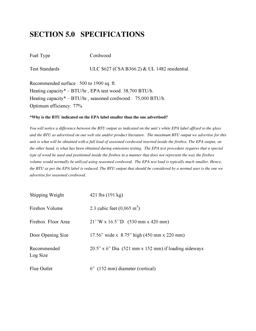 Drolet DB03116, DB03110, DB03115 owner manual Section Specifications 