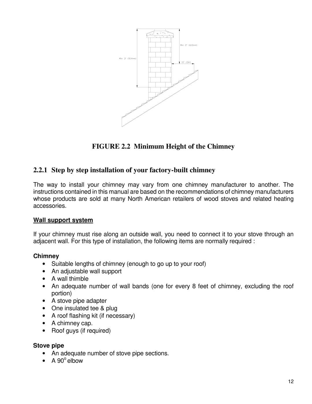 Drolet DB03505 owner manual Wall support system, Chimney, Stove pipe 