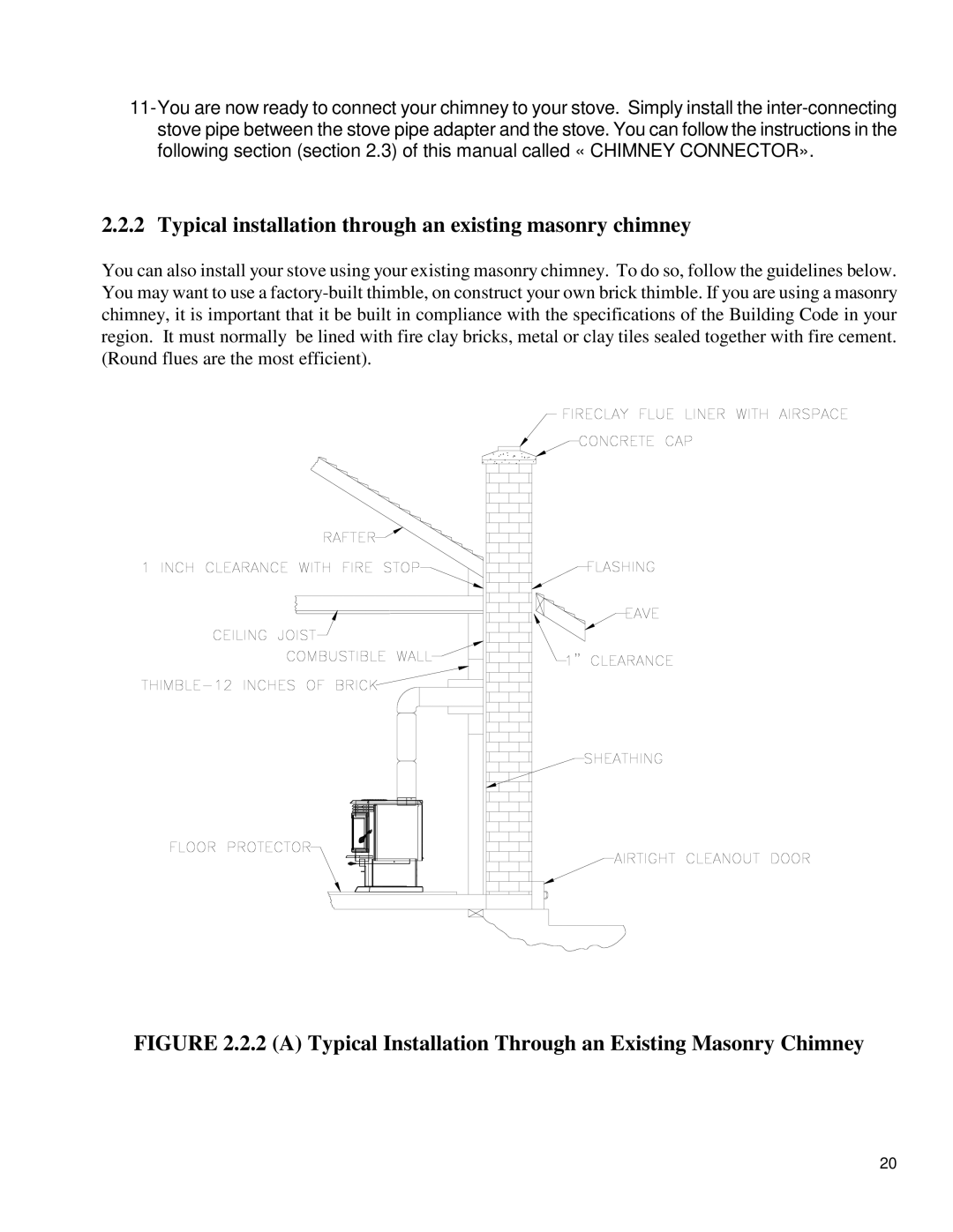 Drolet DB03505 owner manual a Typical Installation Through an Existing Masonry Chimney 