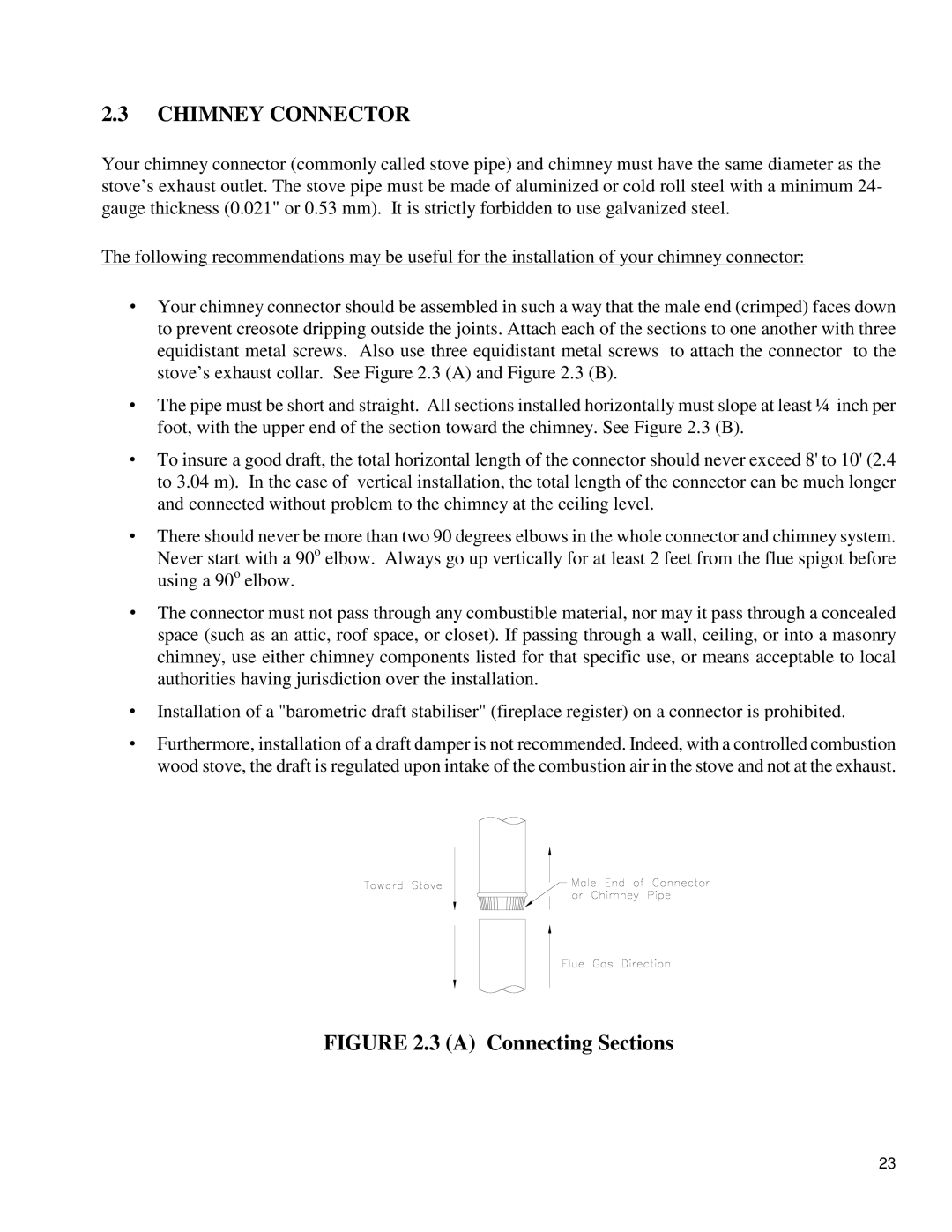 Drolet DB03505 owner manual Chimney Connector, A Connecting Sections 