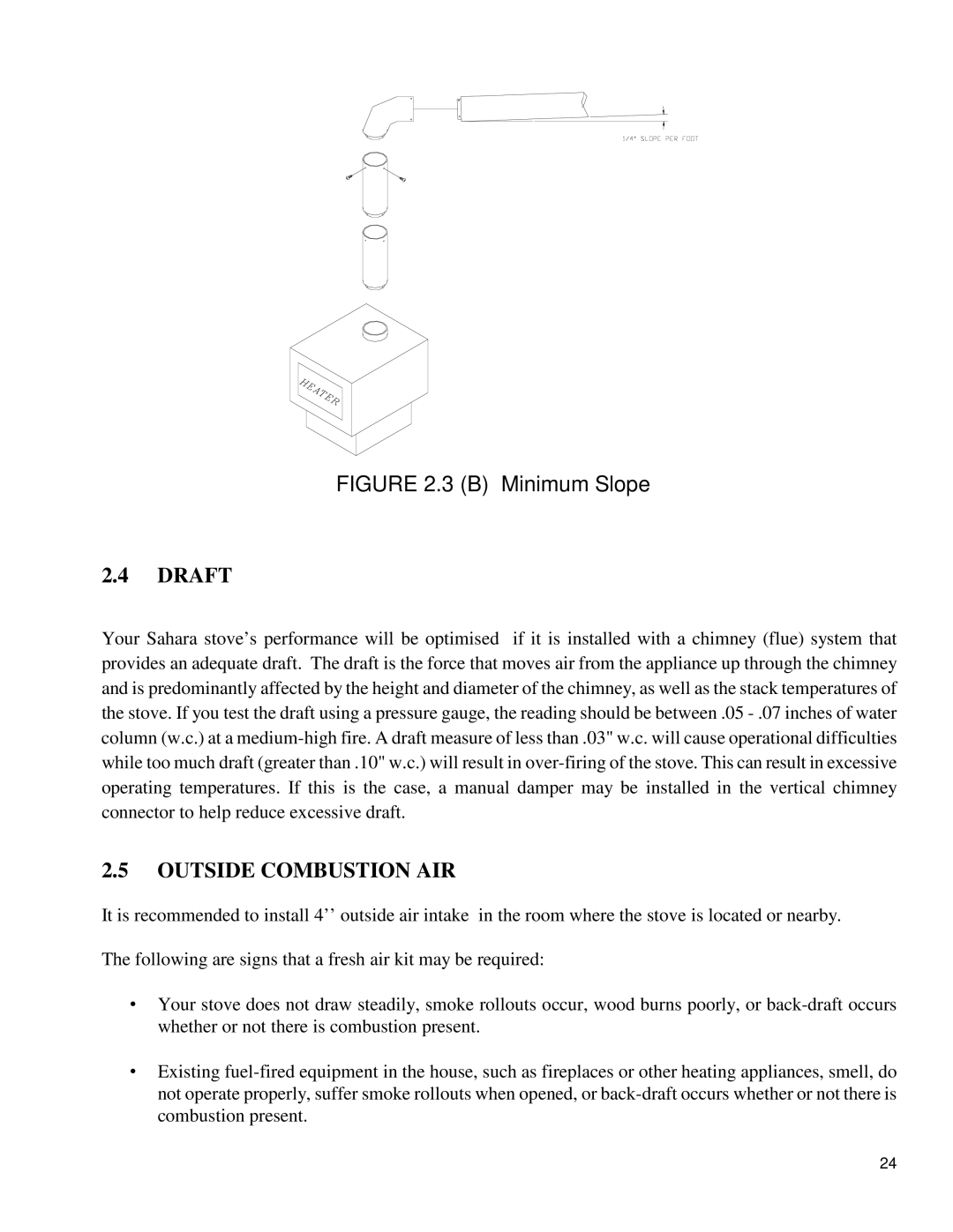 Drolet DB03505 owner manual Draft, Outside Combustion AIR 