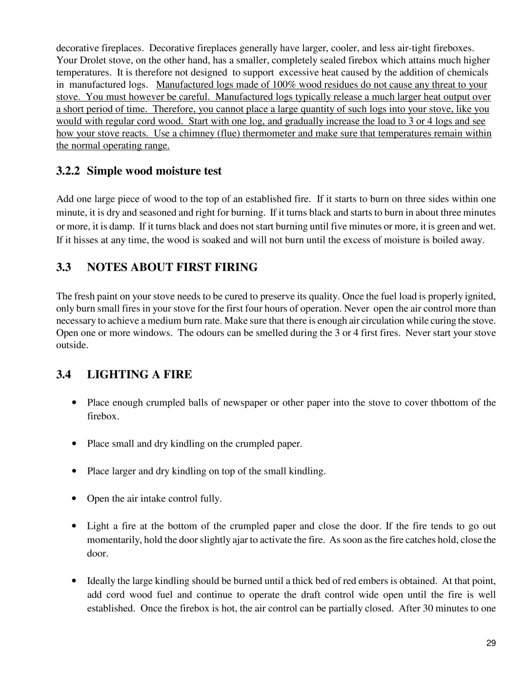 Drolet DB03505 owner manual Simple wood moisture test, Lighting a Fire 