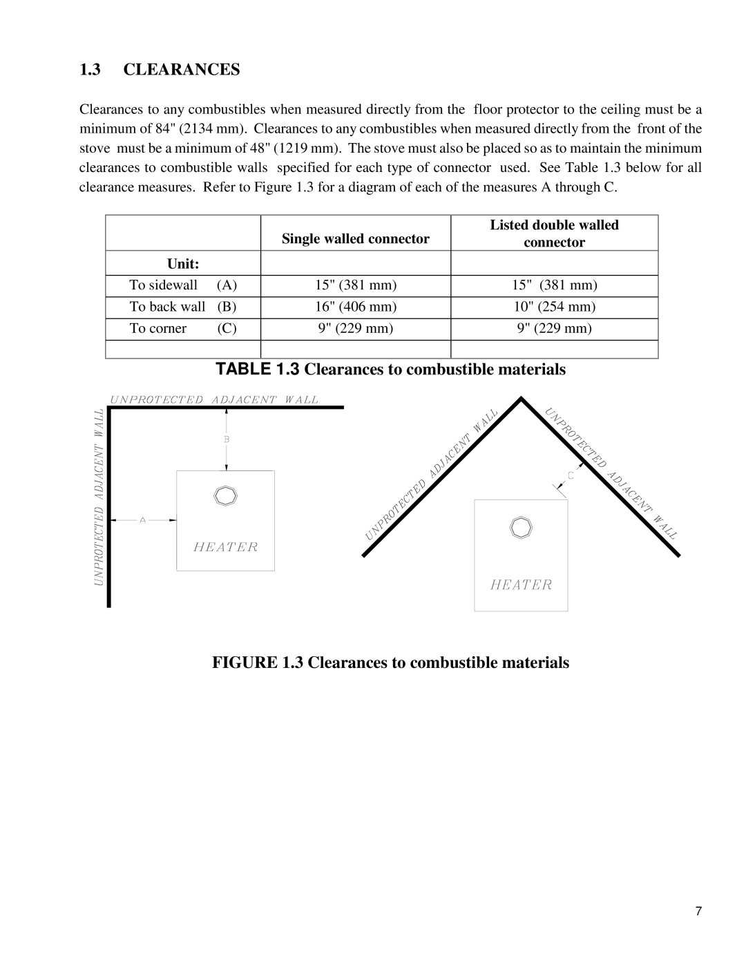 Drolet DB03505 owner manual Clearances to combustible materials 