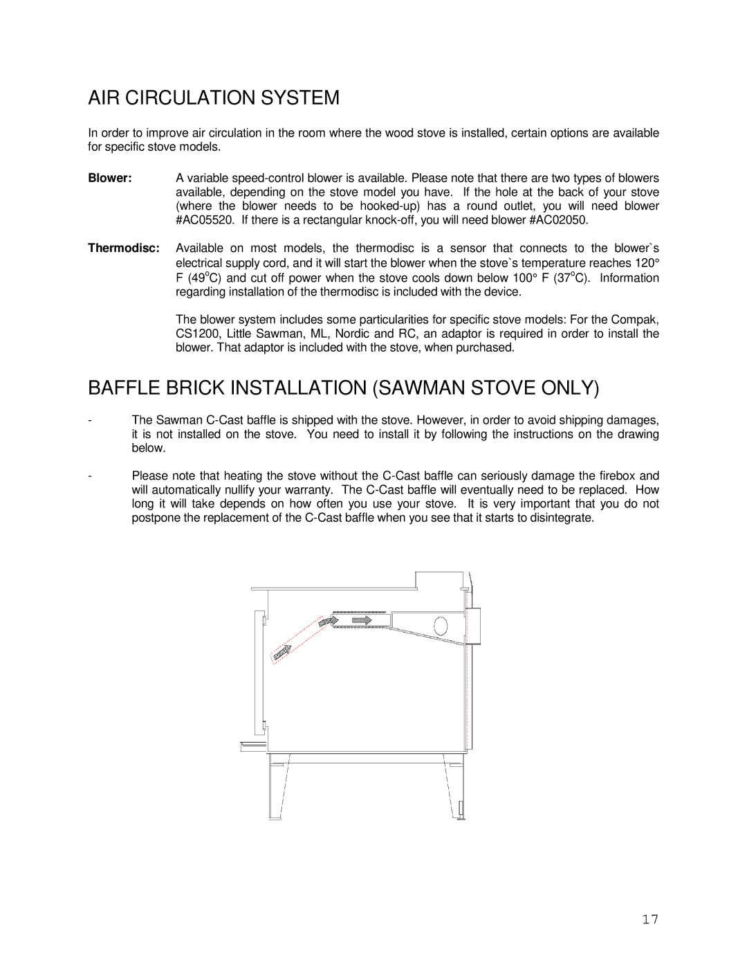 Drolet DB05130 manual AIR Circulation System, Baffle Brick Installation Sawman Stove only 