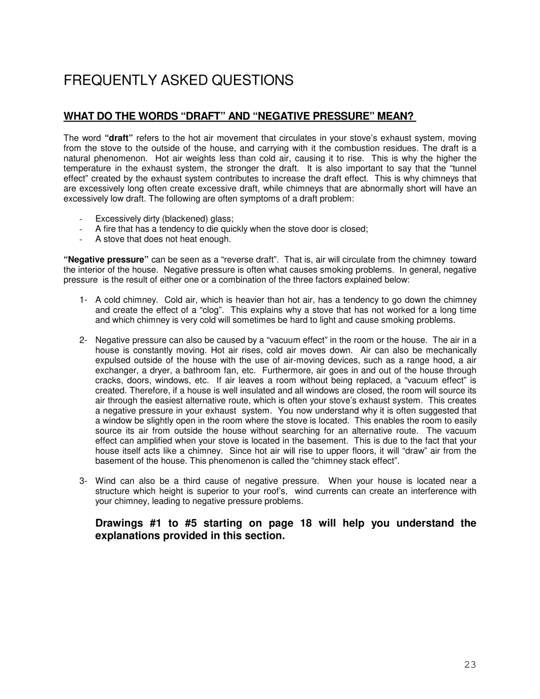 Drolet DB05130 manual Frequently Asked Questions, What do the Words Draft and Negative Pressure M EAN? 