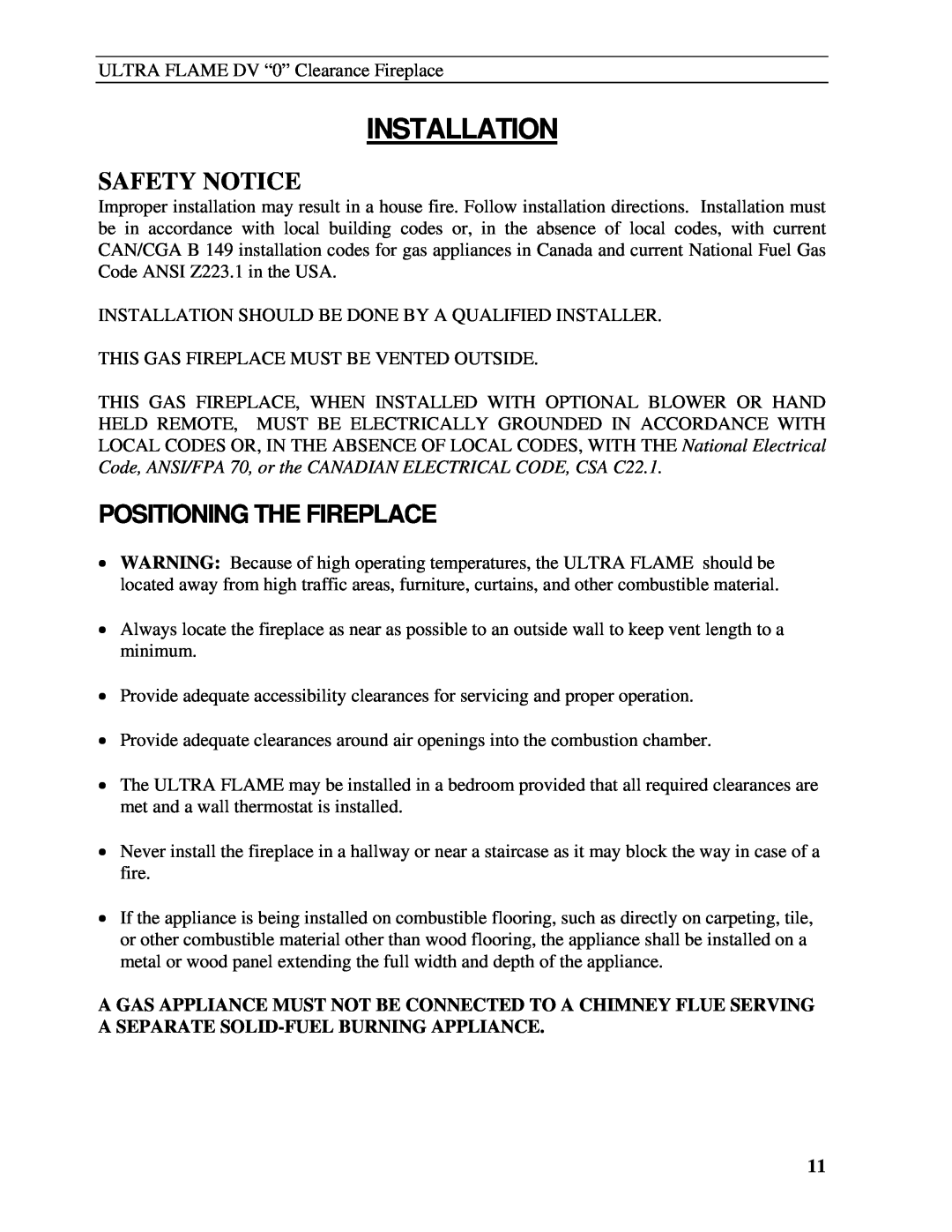 Drolet DG05437/DG05447 manual Installation, Safety Notice, Positioning The Fireplace 