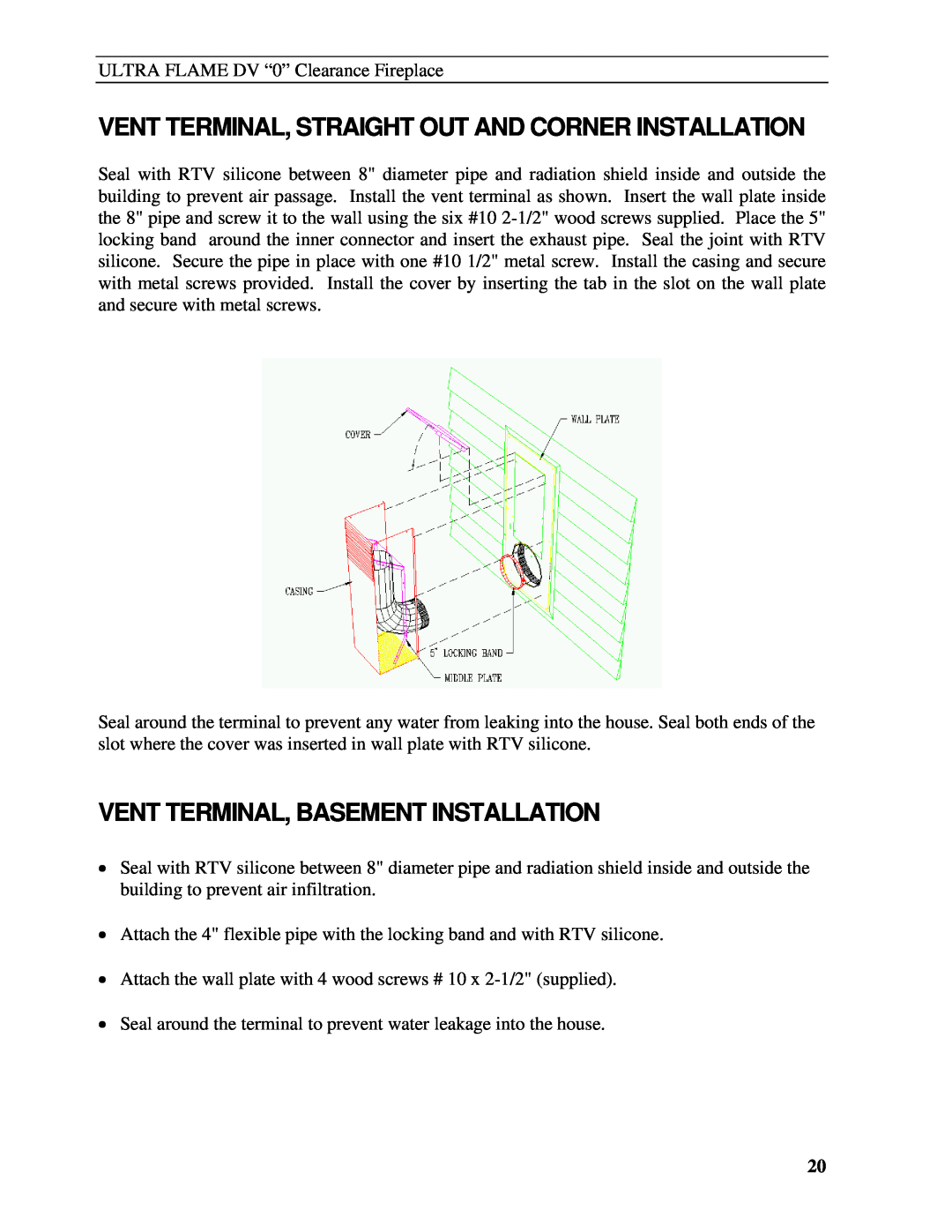 Drolet DG05437/DG05447 manual Vent Terminal, Basement Installation 