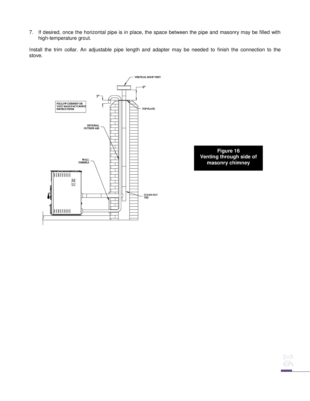 Drolet ECO-65 owner manual Venting through side Masonry chimney 