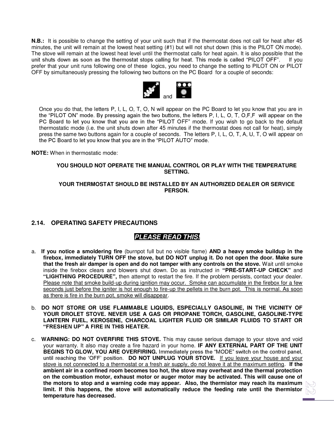 Drolet ECO-65 owner manual Operating Safety Precautions, Freshen UP a Fire in this Heater 